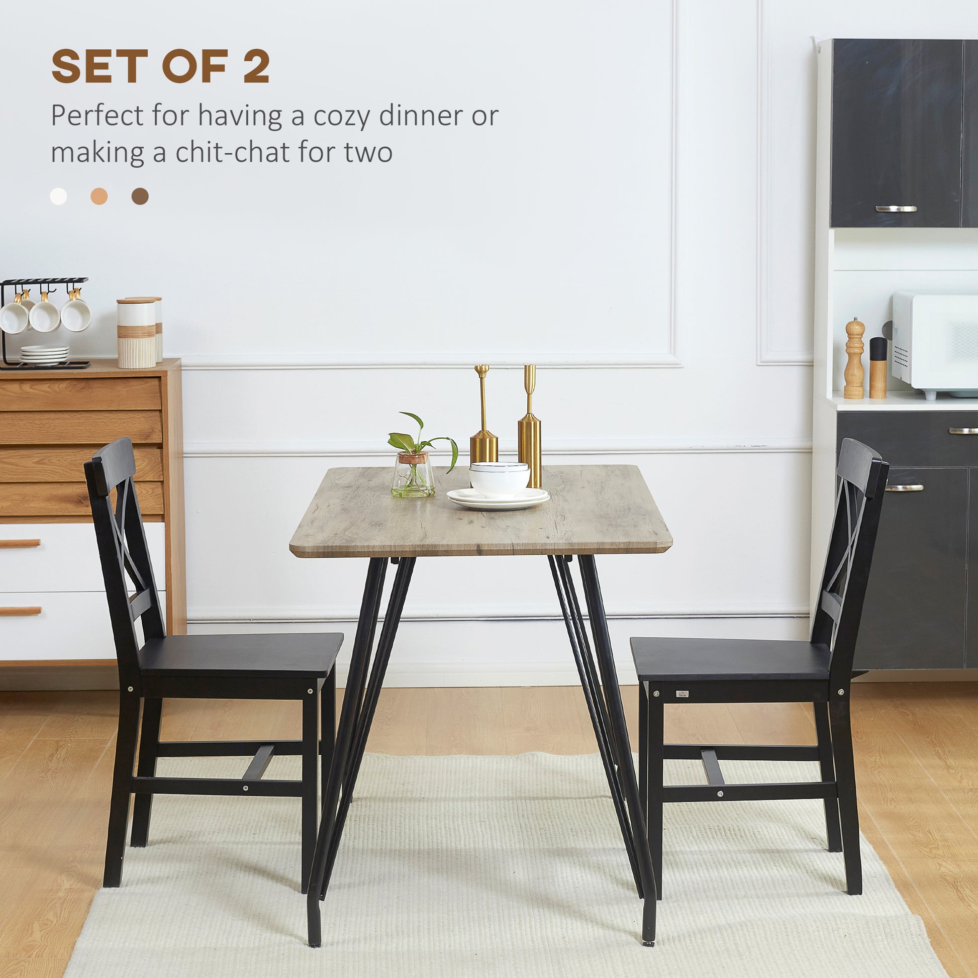 Aosom Set of 2 Cross Back Pinewood Dining Chairs - Black-Home Furnishings > Kitchen & Dining Furniture > Dining Chairs-DECOROLALA