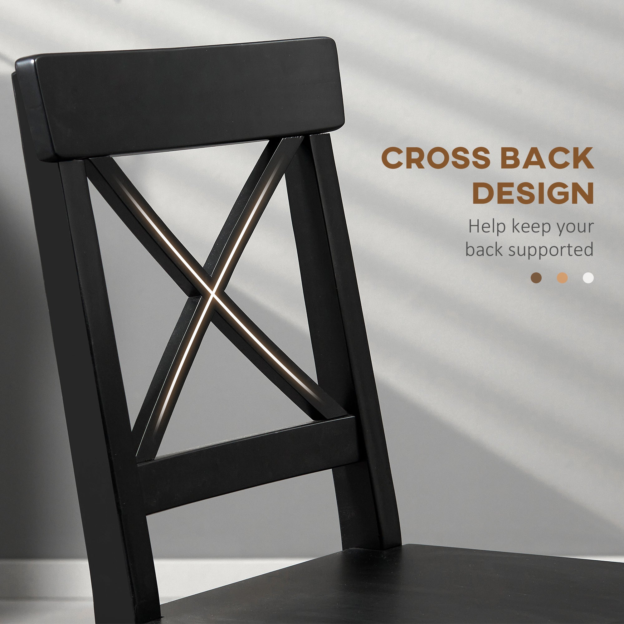 Aosom Set of 2 Cross Back Pinewood Dining Chairs - Black-Home Furnishings > Kitchen & Dining Furniture > Dining Chairs-DECOROLALA
