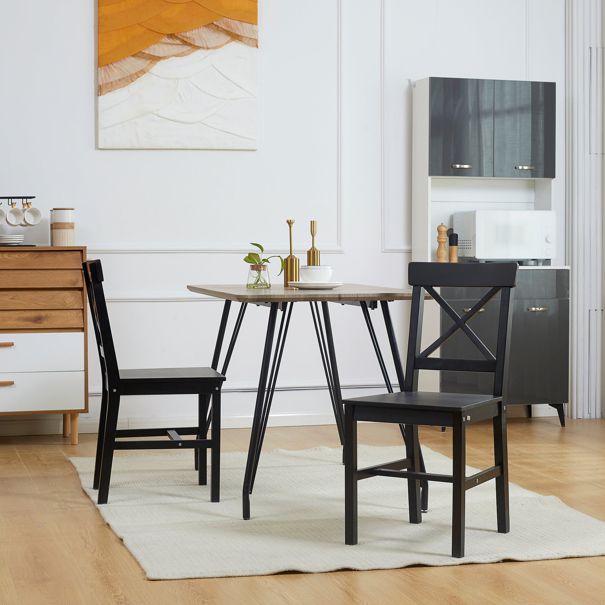 Aosom Set of 2 Cross Back Pinewood Dining Chairs - Black-Home Furnishings > Kitchen & Dining Furniture > Dining Chairs-DECOROLALA