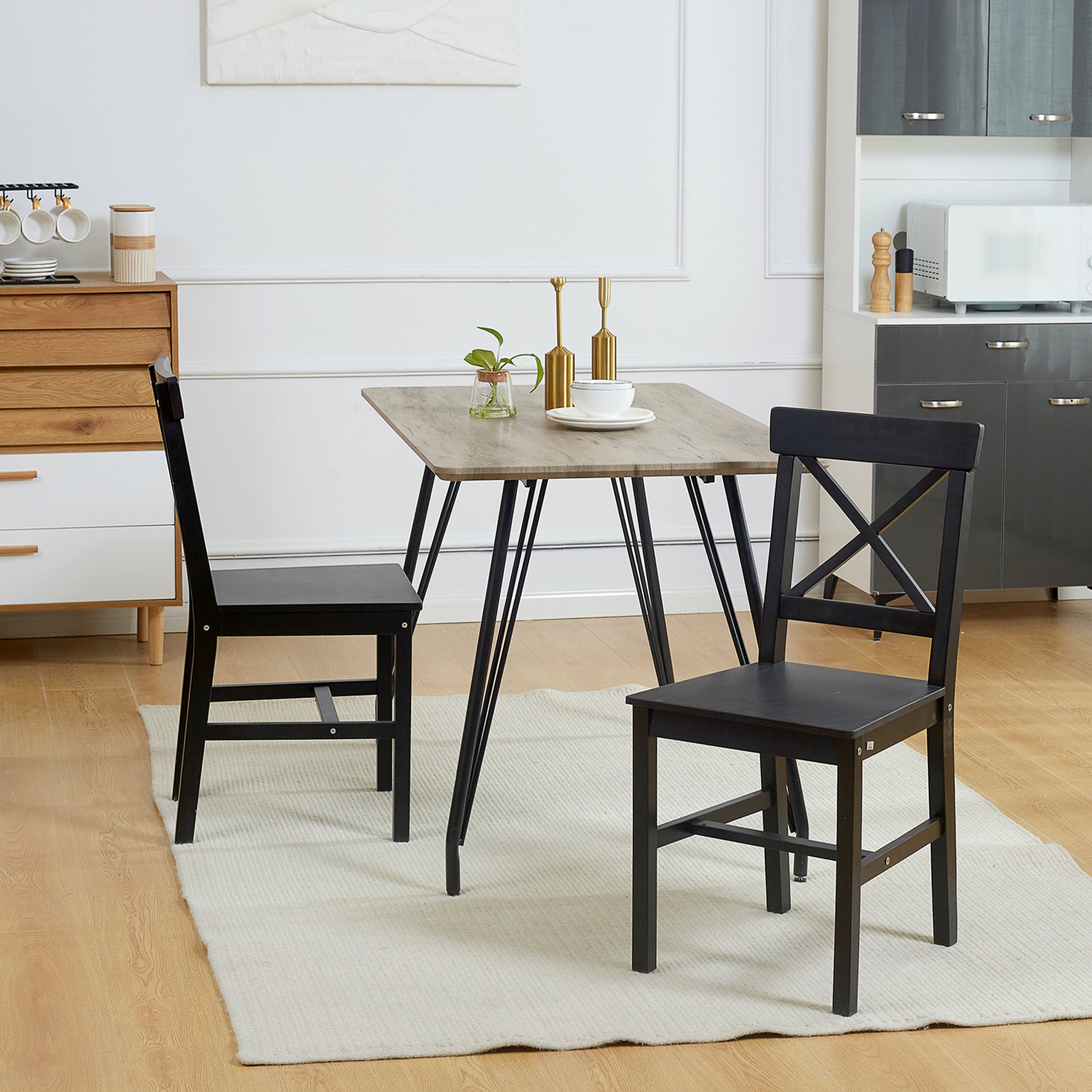 Aosom Set of 2 Cross Back Pinewood Dining Chairs - Black-Home Furnishings > Kitchen & Dining Furniture > Dining Chairs-DECOROLALA