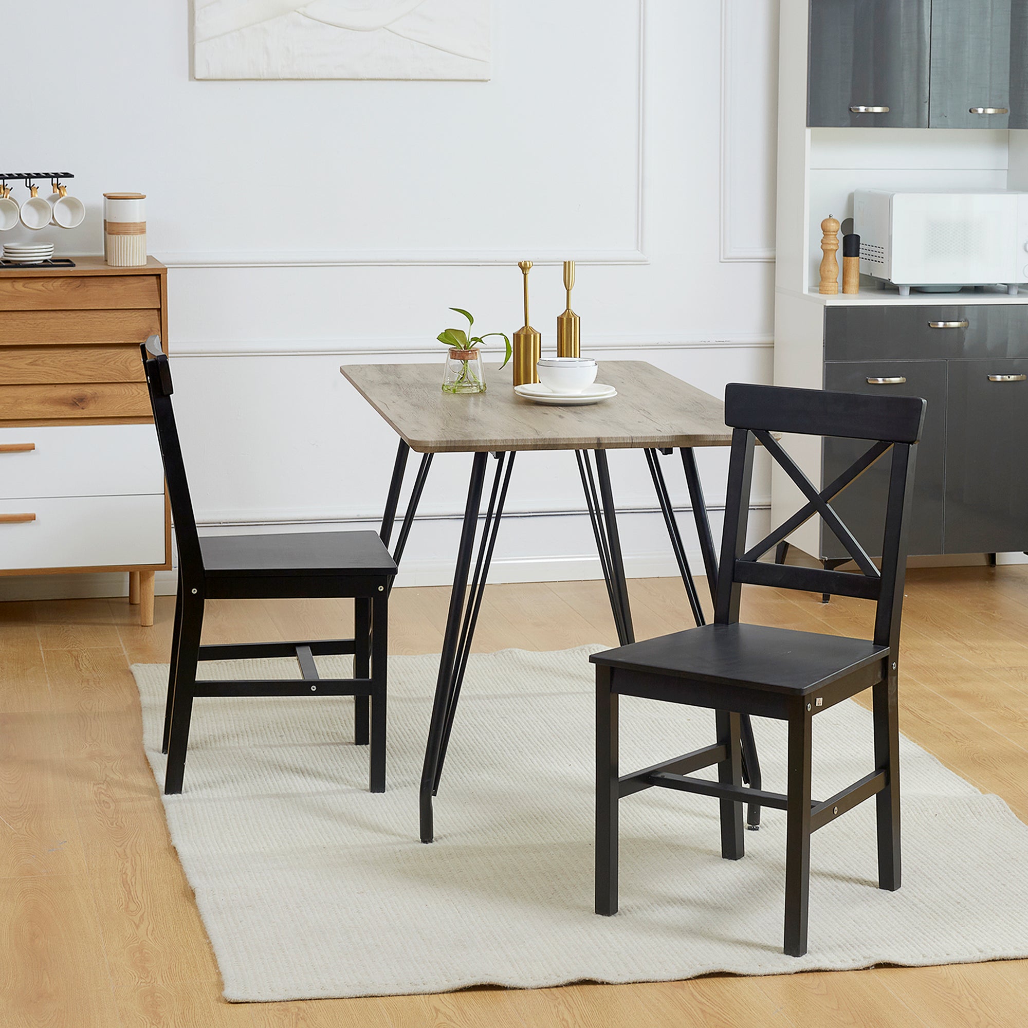 Aosom Set of 2 Cross Back Pinewood Dining Chairs - Black-Home Furnishings > Kitchen & Dining Furniture > Dining Chairs-DECOROLALA