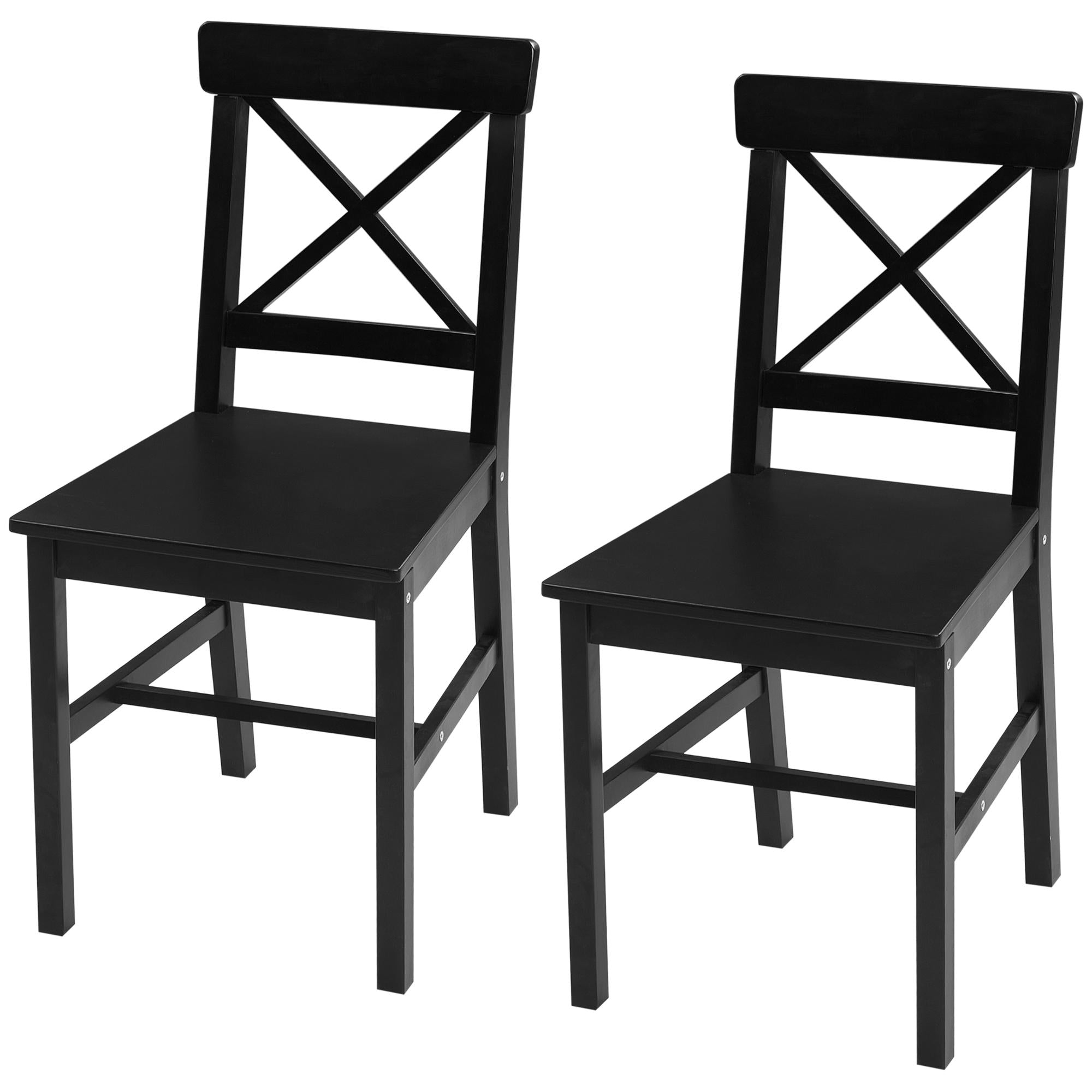 Aosom Set of 2 Cross Back Pinewood Dining Chairs - Black-Home Furnishings > Kitchen & Dining Furniture > Dining Chairs-DECOROLALA