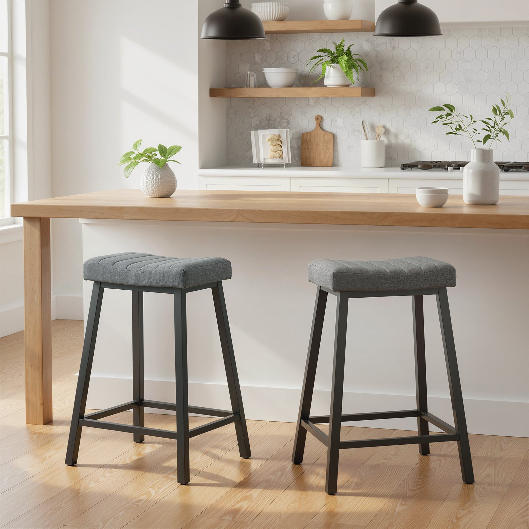 Aosom Set of 2 Grey Velvet Bar Stools - 26" Counter Height-Home Furnishings > Kitchen & Dining Furniture > Bar Stools-DECOROLALA