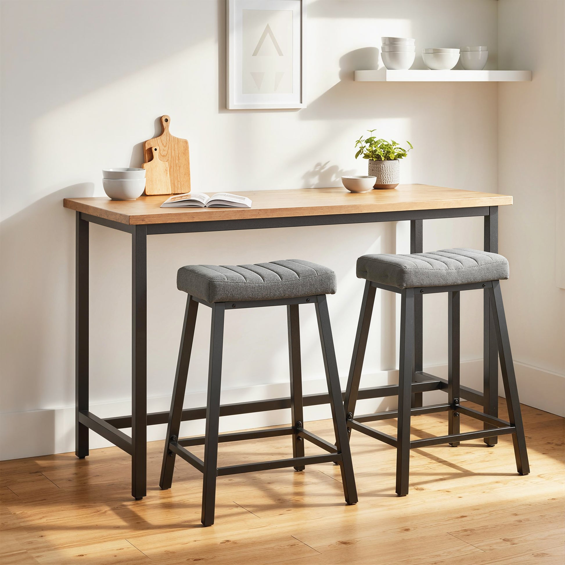 Aosom Set of 2 Grey Velvet Bar Stools - 26" Counter Height-Home Furnishings > Kitchen & Dining Furniture > Bar Stools-DECOROLALA