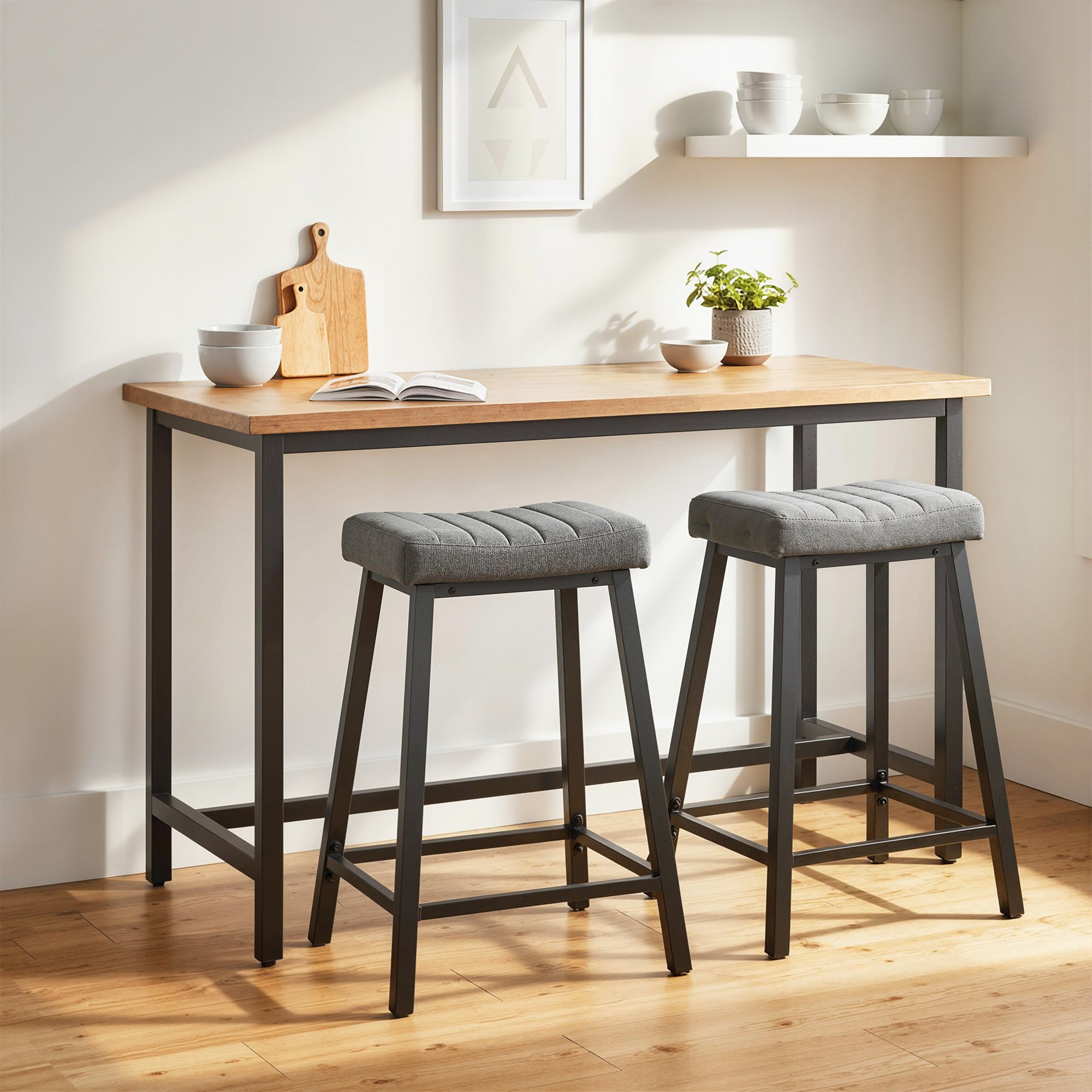 Aosom Set of 2 Grey Velvet Bar Stools - 26" Counter Height-Home Furnishings > Kitchen & Dining Furniture > Bar Stools-DECOROLALA