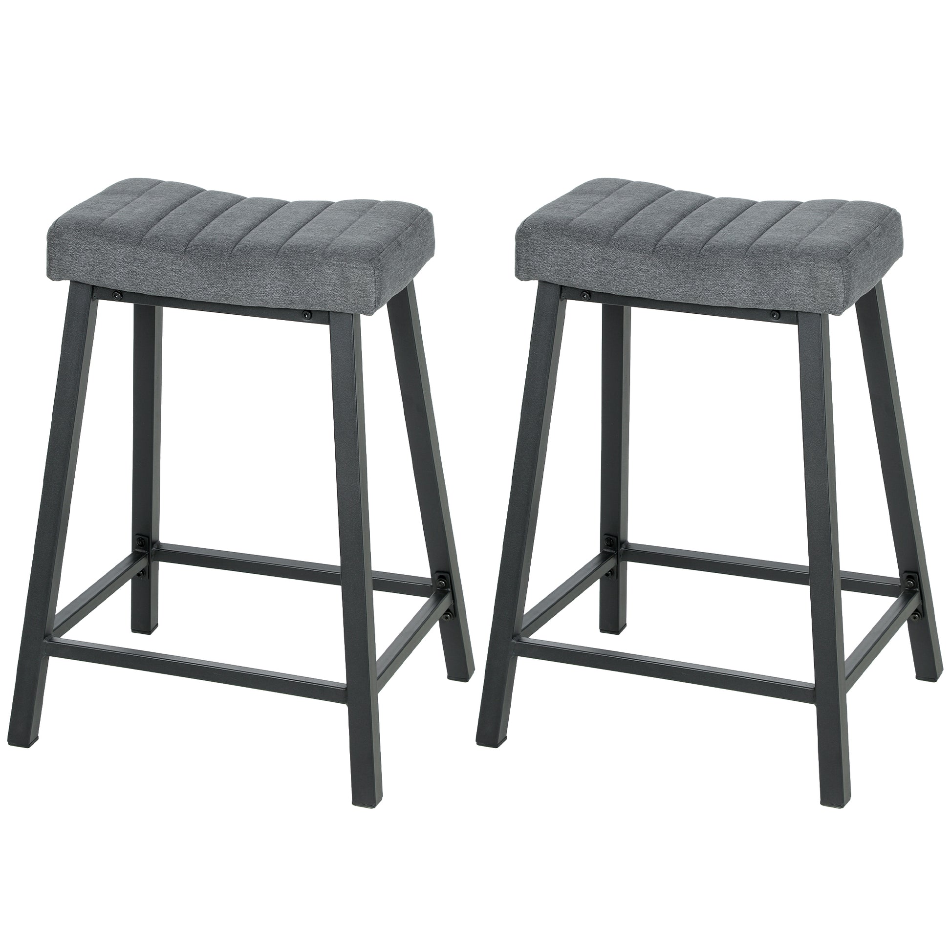 Aosom Set of 2 Grey Velvet Bar Stools - 26" Counter Height-Home Furnishings > Kitchen & Dining Furniture > Bar Stools-DECOROLALA