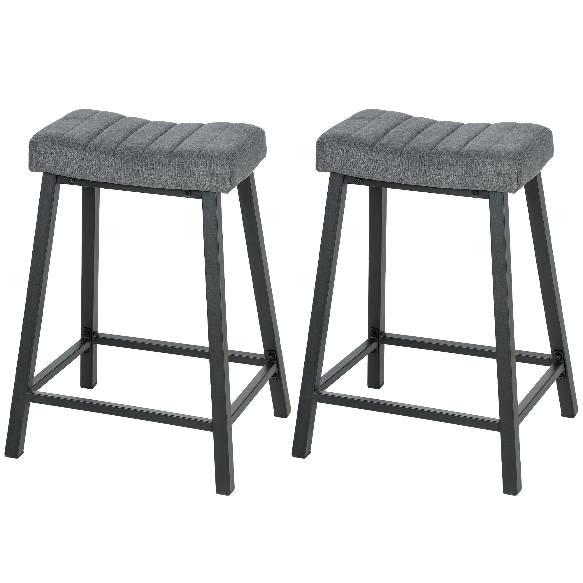 Aosom Set of 2 Grey Velvet Bar Stools - 26" Counter Height-Home Furnishings > Kitchen & Dining Furniture > Bar Stools-DECOROLALA