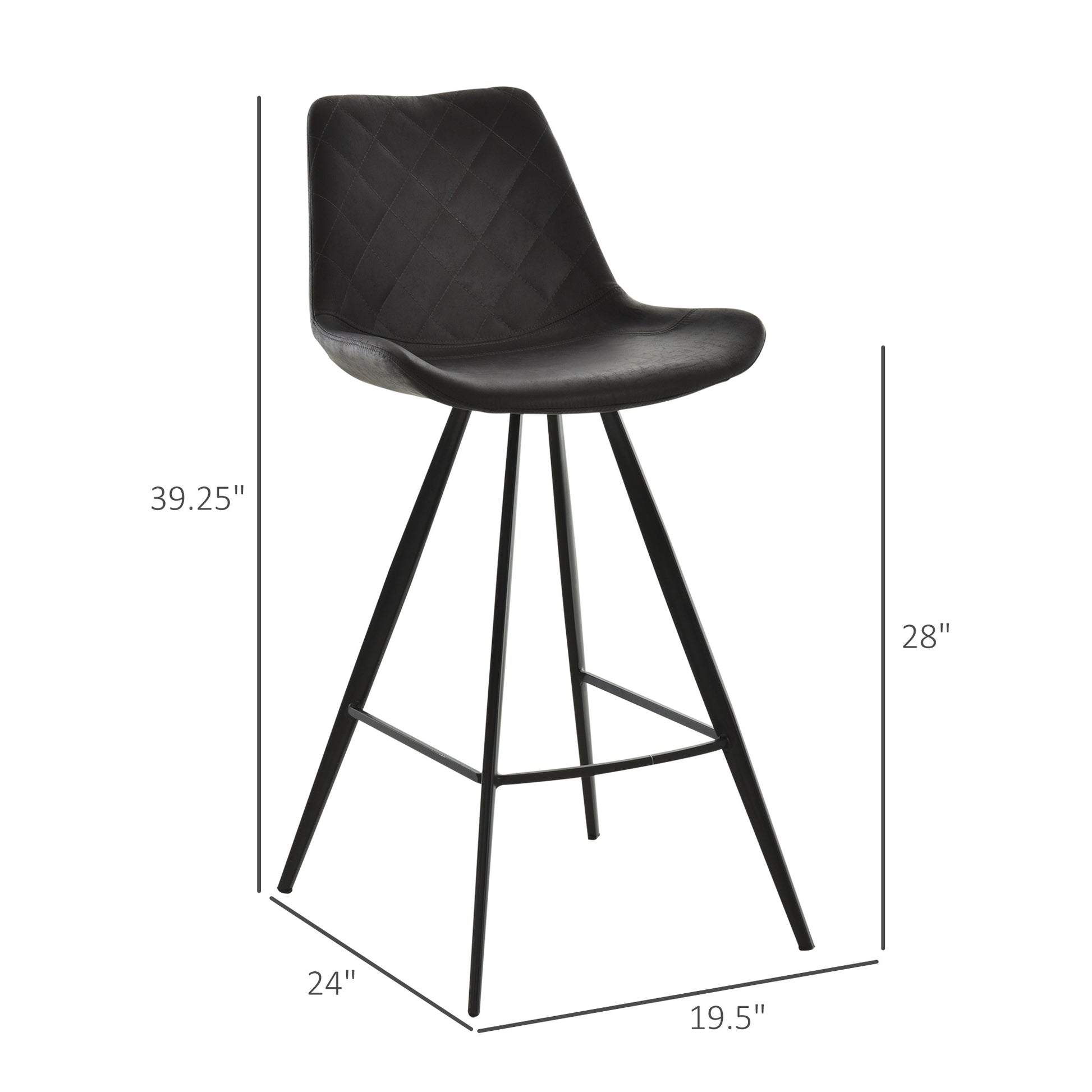 Aosom Set of 2 Microfiber Bar Stools - Black Metal Legs-Home Furnishings > Kitchen & Dining Furniture > Bar Stools-DECOROLALA
