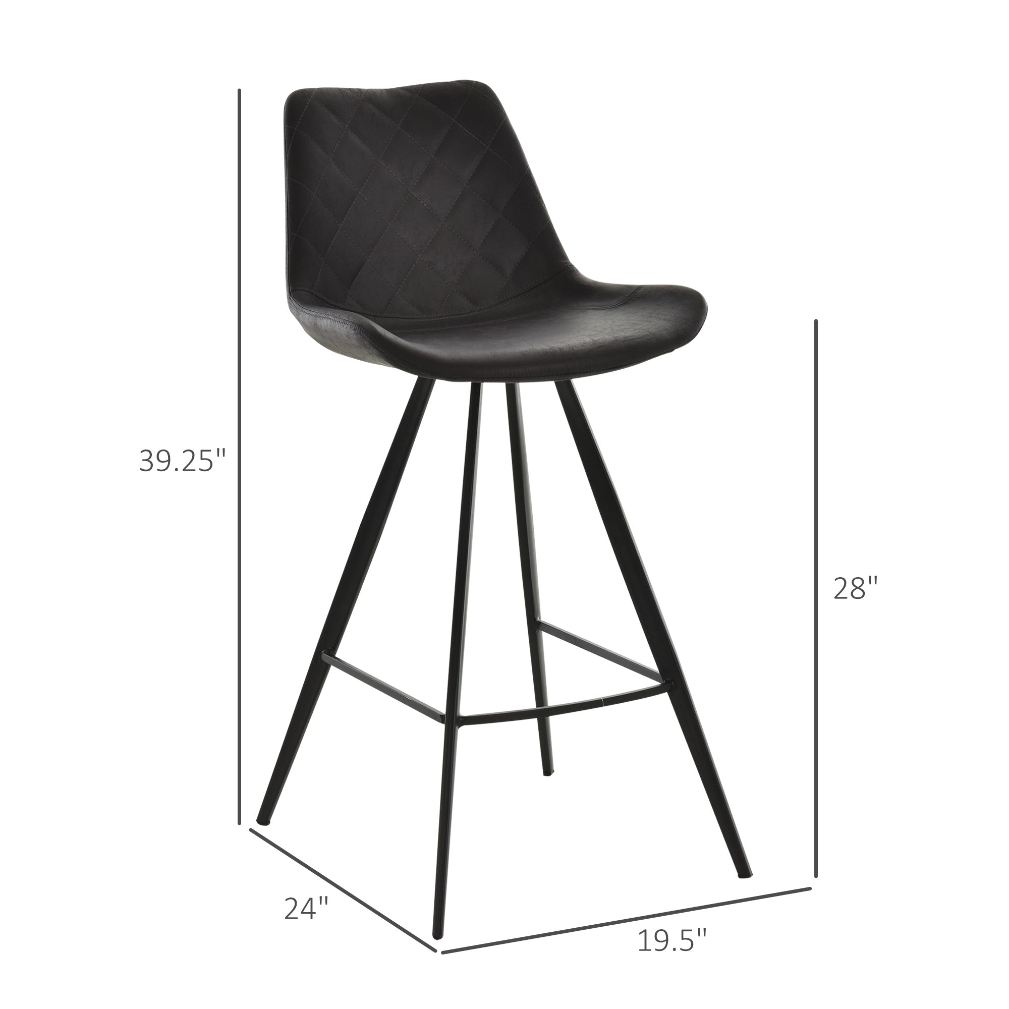 Aosom Set of 2 Microfiber Bar Stools - Black Metal Legs-Home Furnishings > Kitchen & Dining Furniture > Bar Stools-DECOROLALA