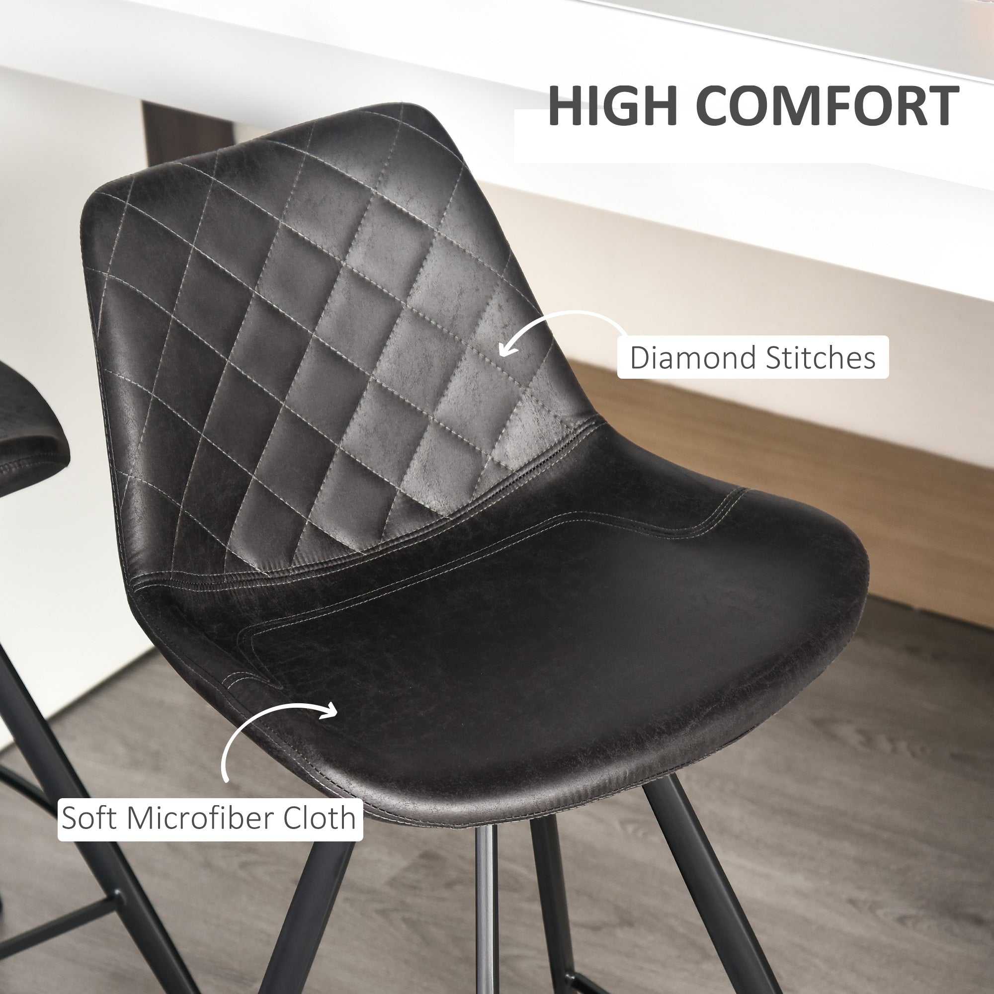 Aosom Set of 2 Microfiber Bar Stools - Black Metal Legs-Home Furnishings > Kitchen & Dining Furniture > Bar Stools-DECOROLALA