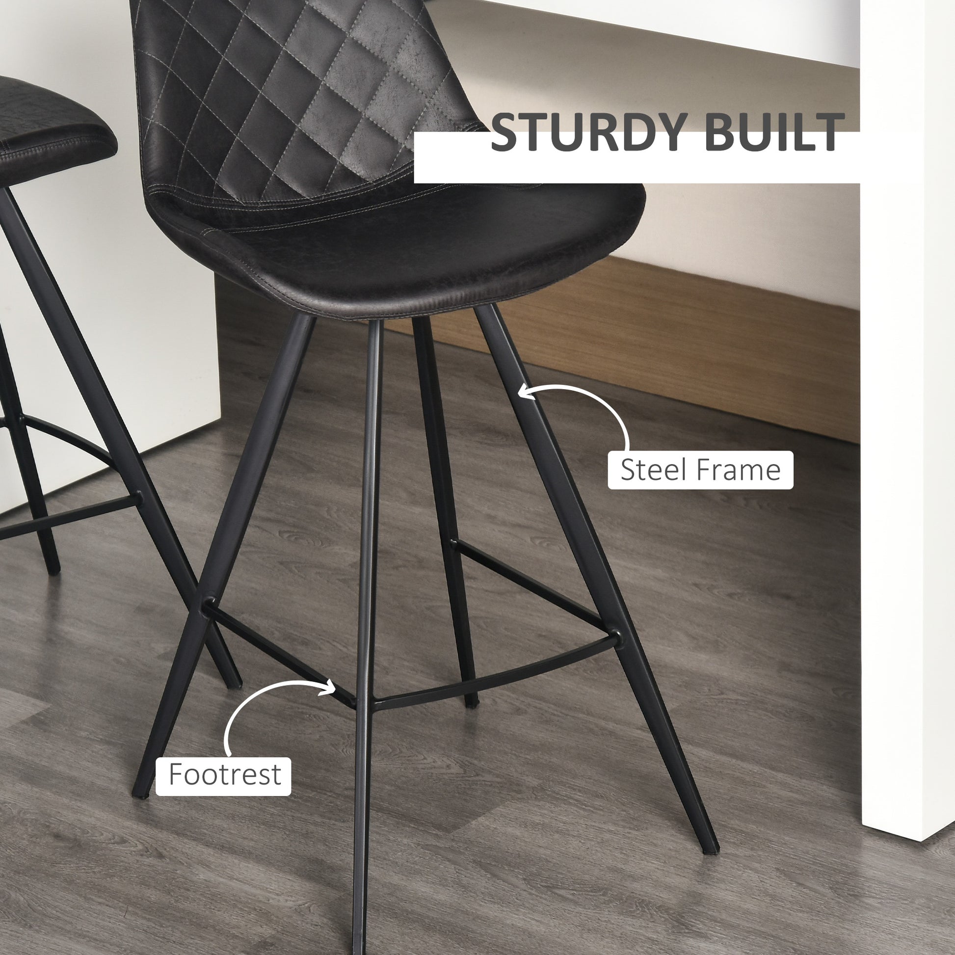 Aosom Set of 2 Microfiber Bar Stools - Black Metal Legs-Home Furnishings > Kitchen & Dining Furniture > Bar Stools-DECOROLALA