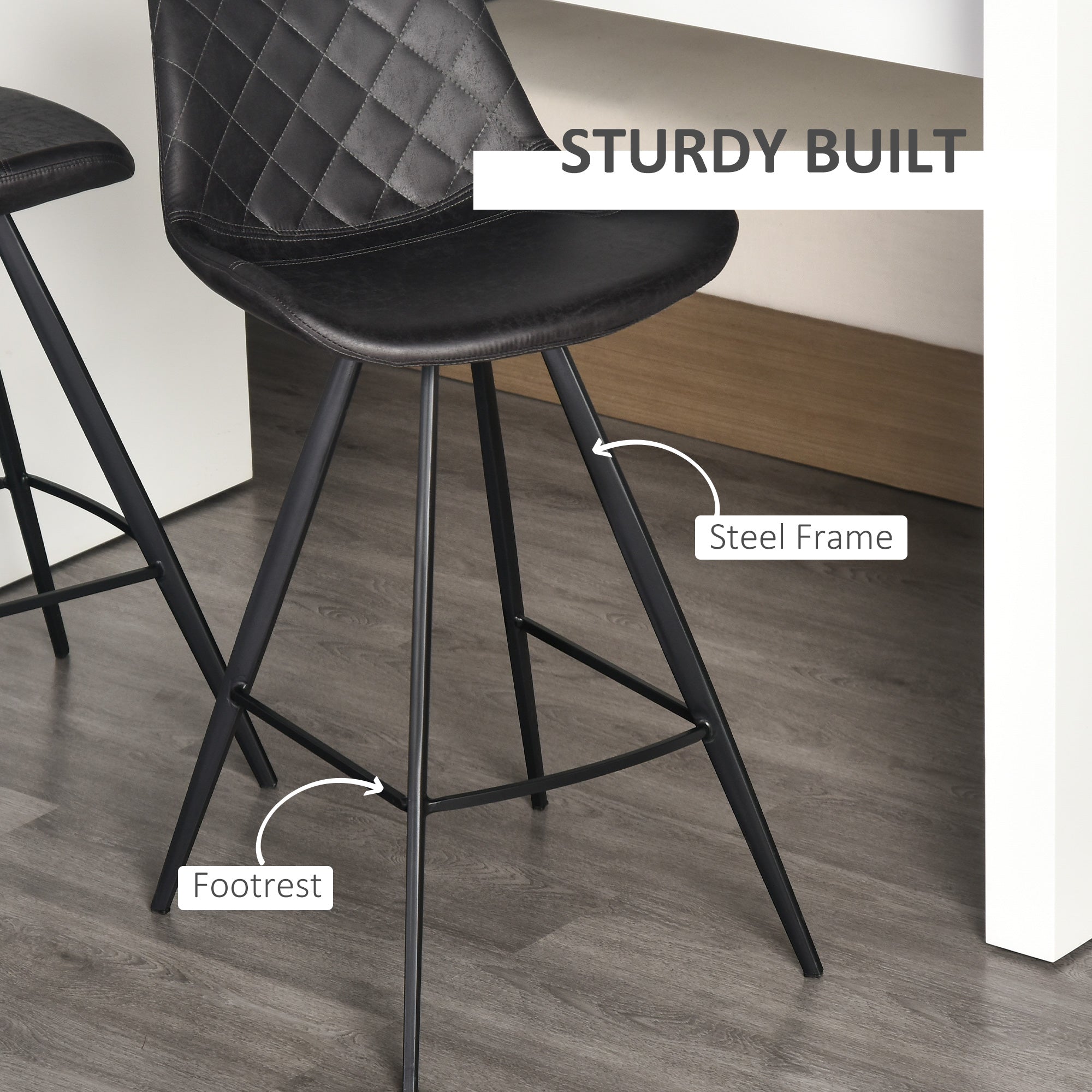 Aosom Set of 2 Microfiber Bar Stools - Black Metal Legs-Home Furnishings > Kitchen & Dining Furniture > Bar Stools-DECOROLALA