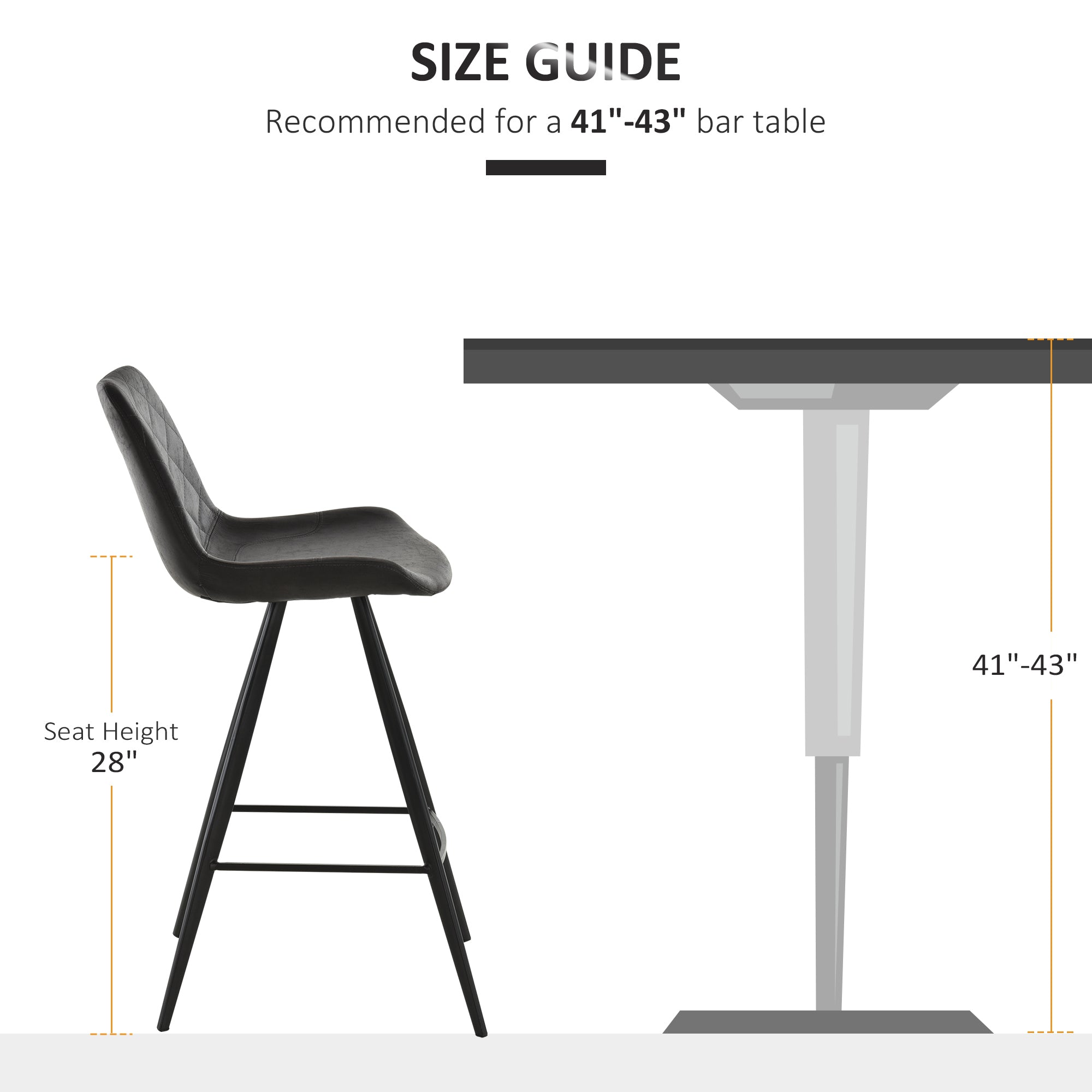 Aosom Set of 2 Microfiber Bar Stools - Black Metal Legs-Home Furnishings > Kitchen & Dining Furniture > Bar Stools-DECOROLALA