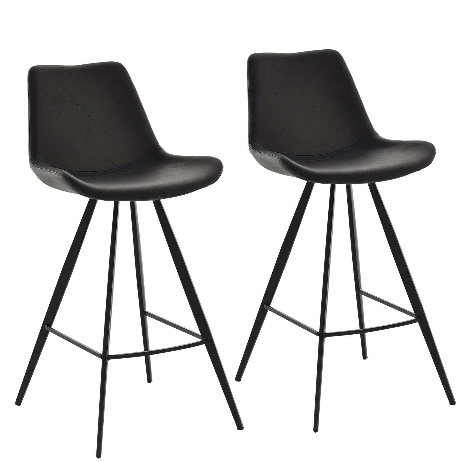 Aosom Set of 2 Microfiber Bar Stools - Black Metal Legs-Home Furnishings > Kitchen & Dining Furniture > Bar Stools-DECOROLALA