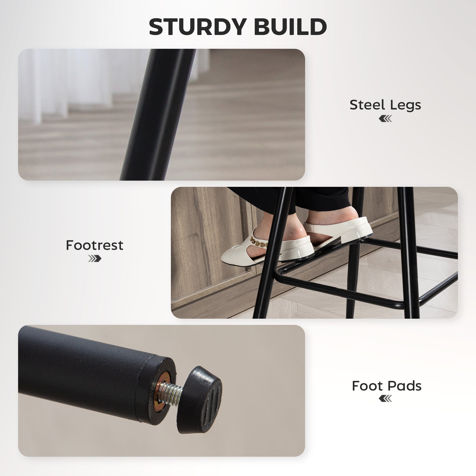 Aosom Set of 2 PU Leather Bar Stools - 27.75" Black Counter Chairs-Home Furnishings > Kitchen & Dining Furniture > Bar Stools-DECOROLALA