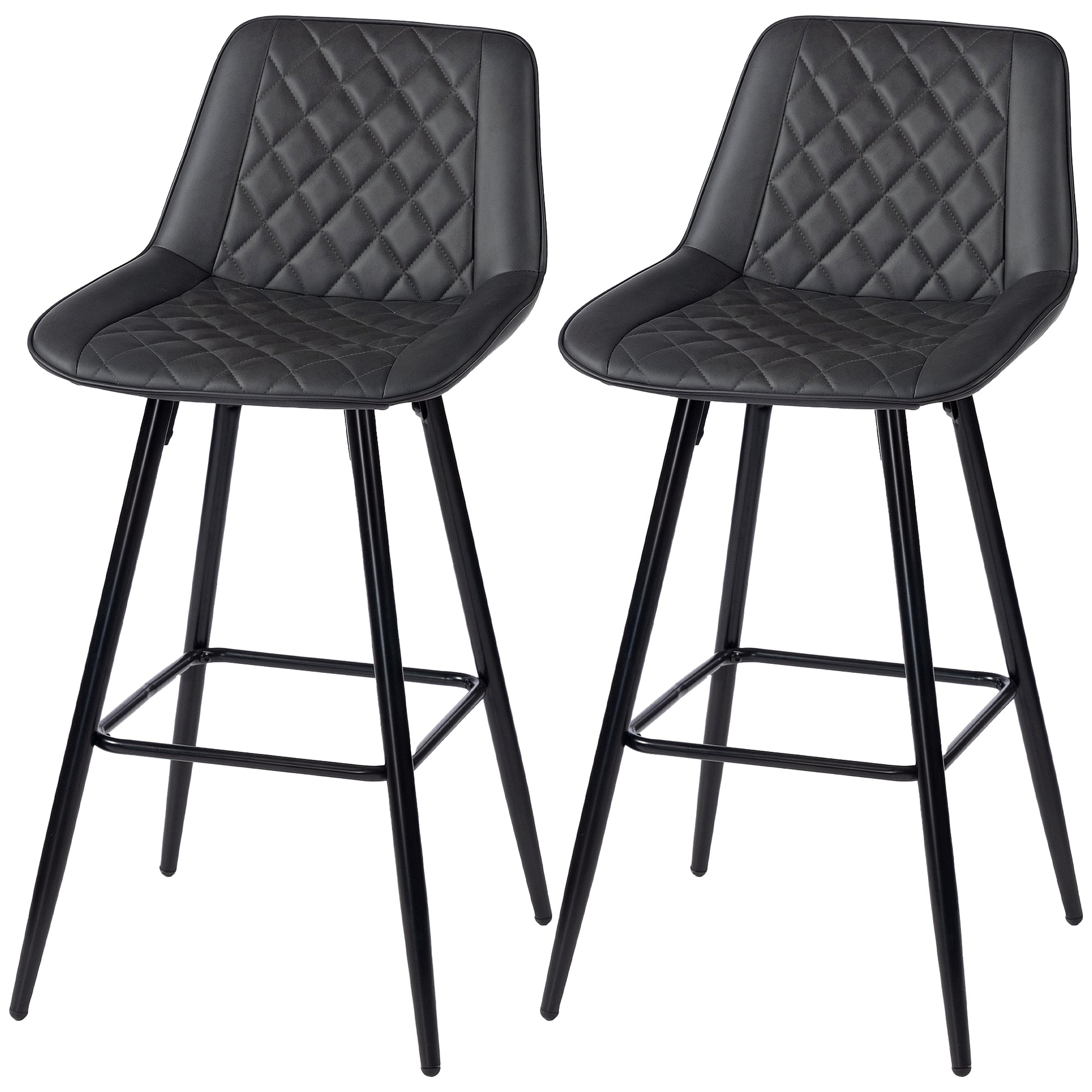 Aosom Set of 2 PU Leather Bar Stools - 27.75" Black Counter Chairs-Home Furnishings > Kitchen & Dining Furniture > Bar Stools-DECOROLALA