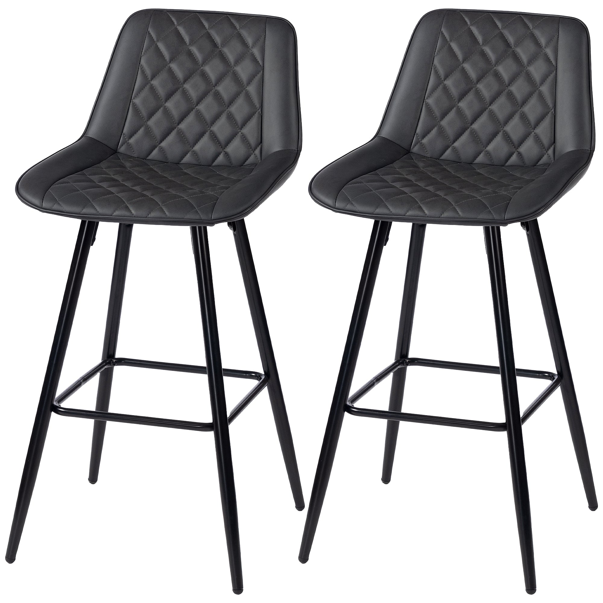 Aosom Set of 2 PU Leather Bar Stools - 27.75" Black Counter Chairs-Home Furnishings > Kitchen & Dining Furniture > Bar Stools-DECOROLALA