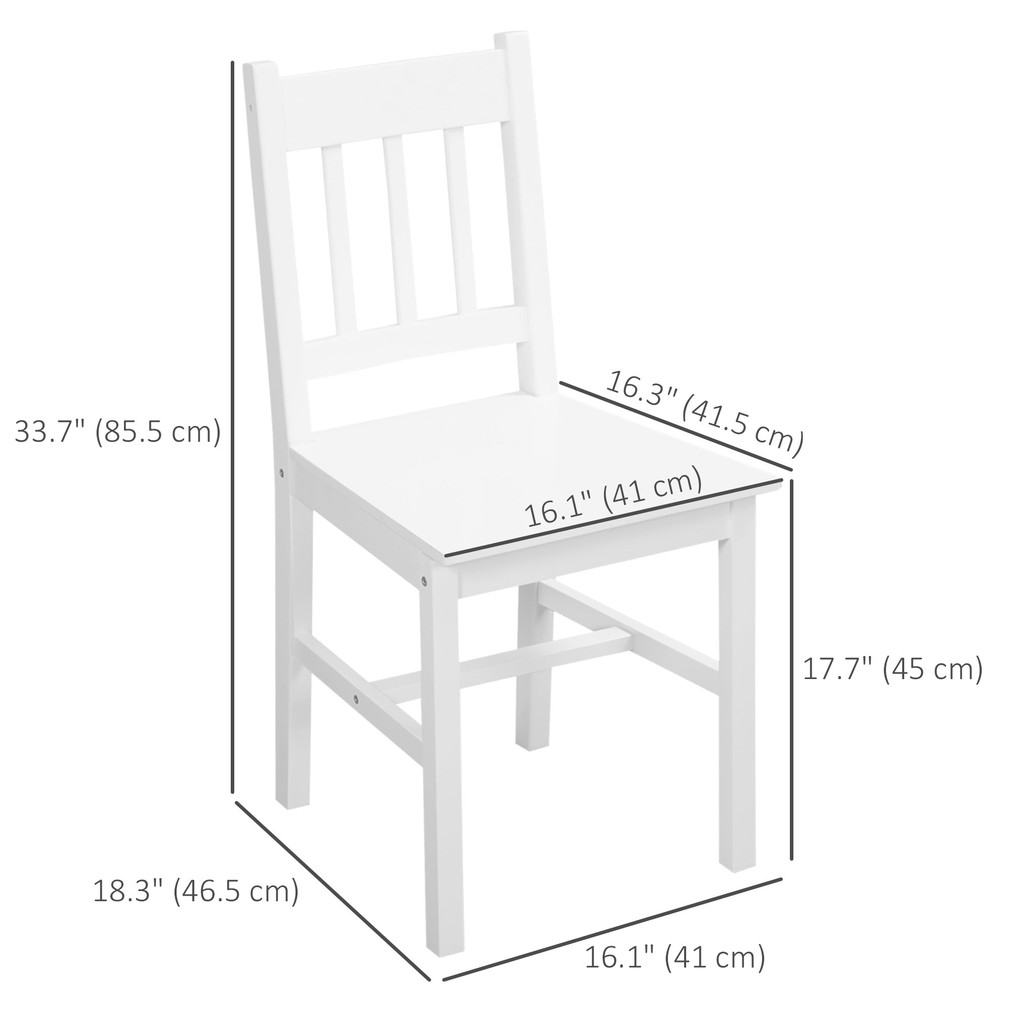 Aosom Set of 2 Pine Wood Dining Chairs - White Farmhouse Slat Back-Home Furnishings > Kitchen & Dining Furniture > Bar Stools-DECOROLALA