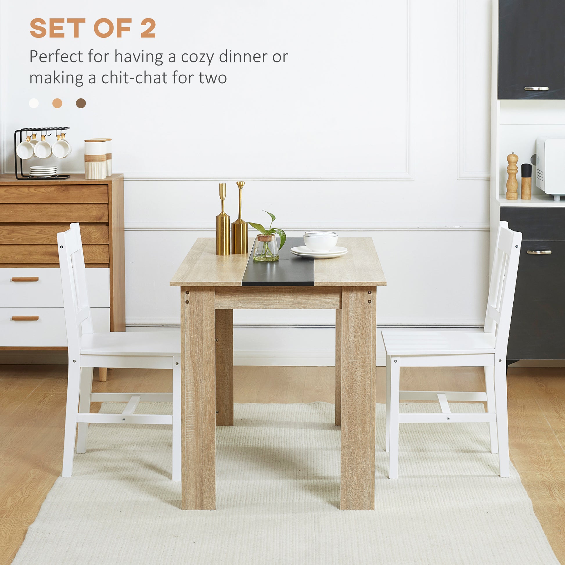 Aosom Set of 2 Pine Wood Dining Chairs - White Farmhouse Slat Back-Home Furnishings > Kitchen & Dining Furniture > Bar Stools-DECOROLALA