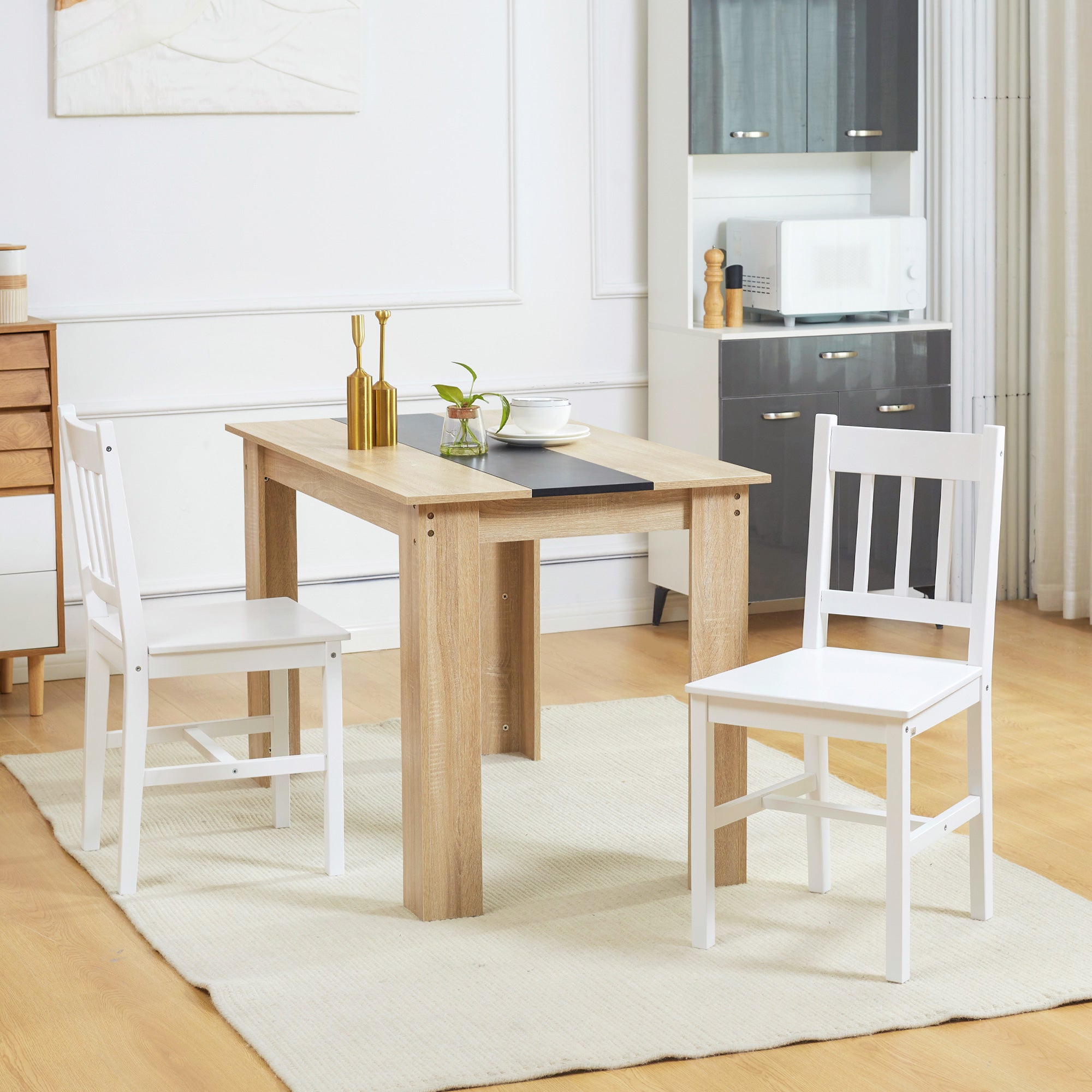 Aosom Set of 2 Pine Wood Dining Chairs - White Farmhouse Slat Back-Home Furnishings > Kitchen & Dining Furniture > Bar Stools-DECOROLALA