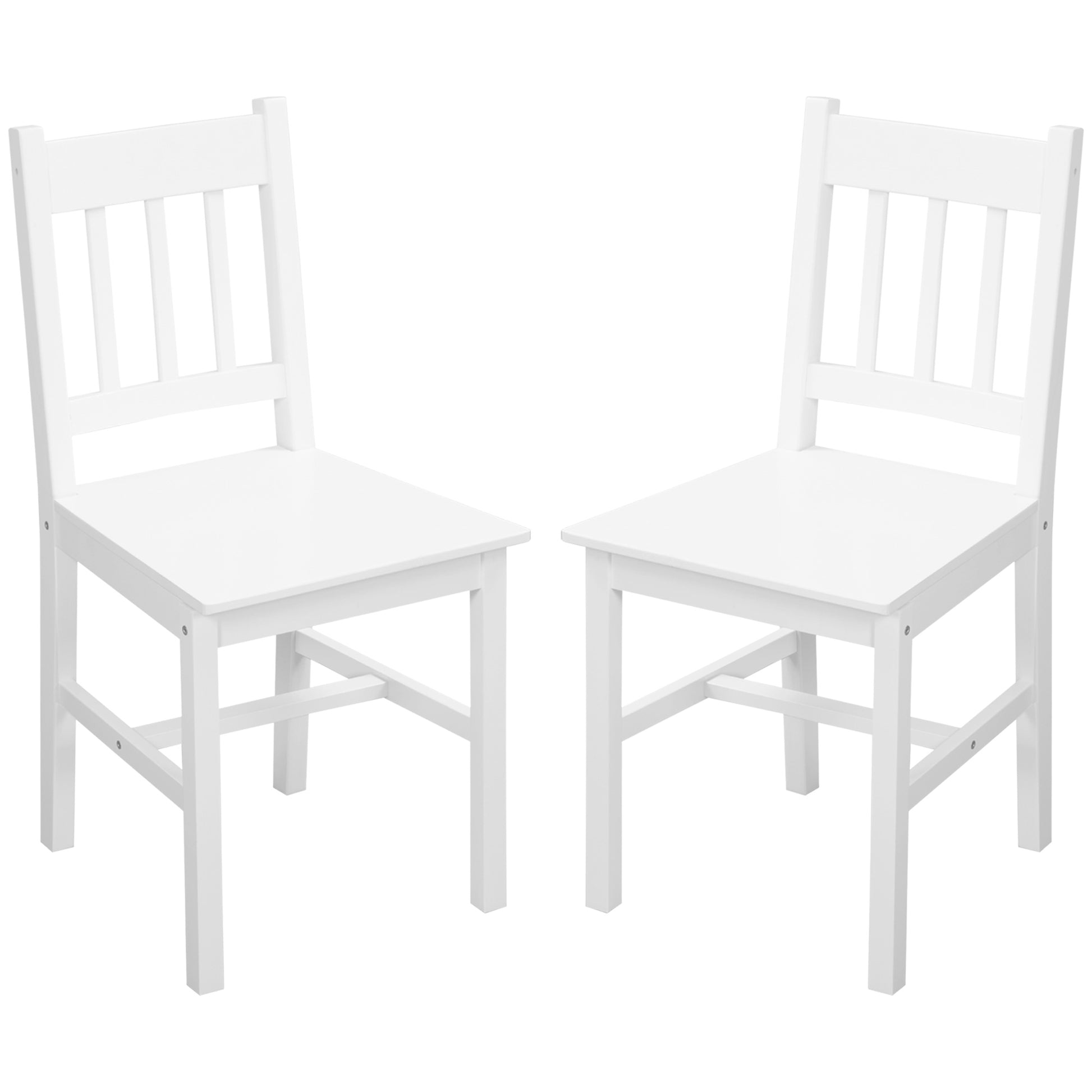 Aosom Set of 2 Pine Wood Dining Chairs - White Farmhouse Slat Back-Home Furnishings > Kitchen & Dining Furniture > Bar Stools-DECOROLALA