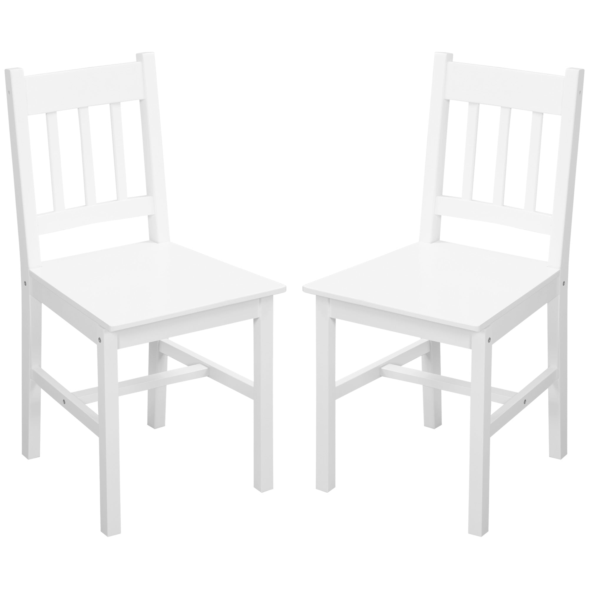 Aosom Set of 2 Pine Wood Dining Chairs - White Farmhouse Slat Back-Home Furnishings > Kitchen & Dining Furniture > Bar Stools-DECOROLALA