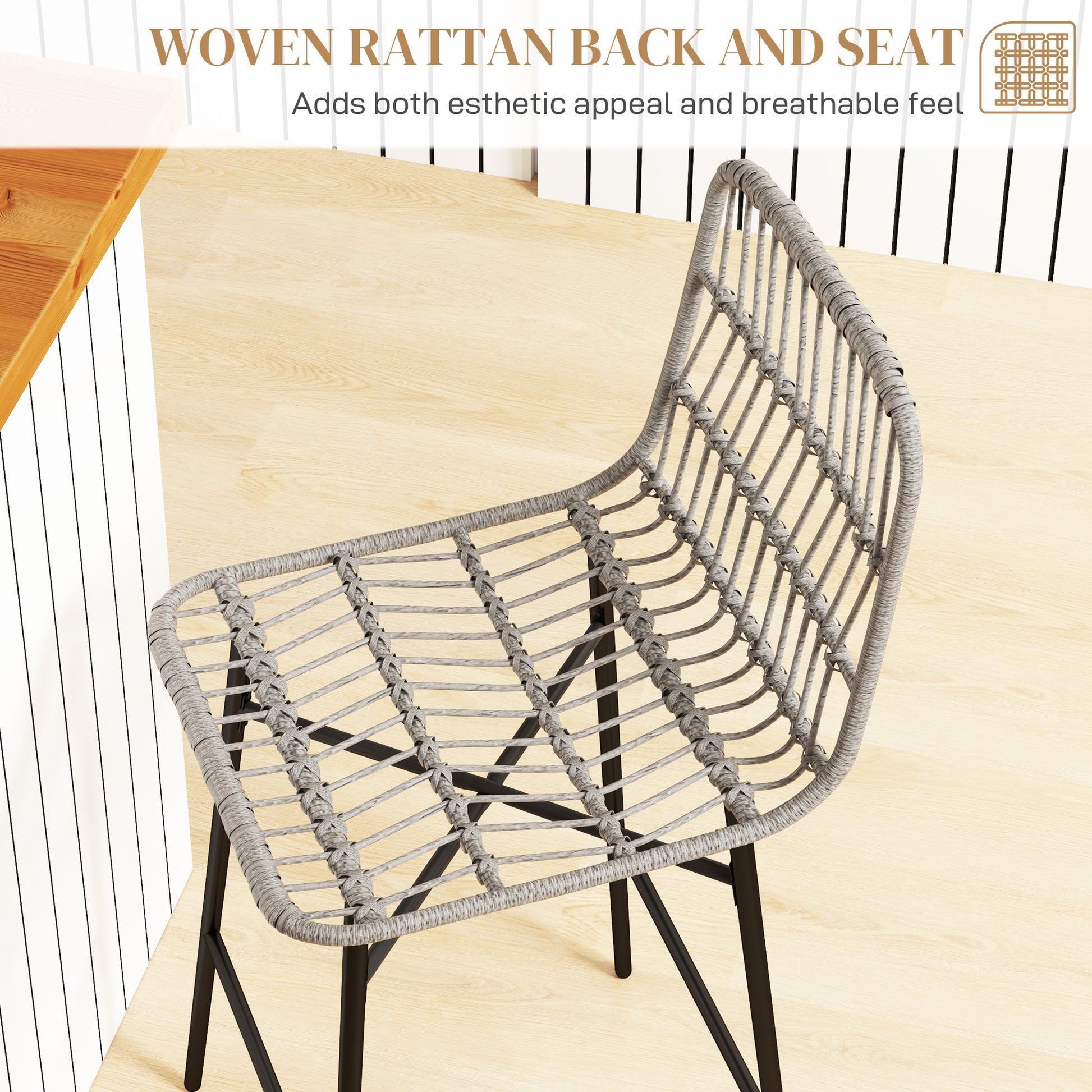 Aosom Set of 2 Rattan Counter Height Bar Stools 26" - Grey-Home Furnishings > Kitchen & Dining Furniture > Bar Stools-DECOROLALA