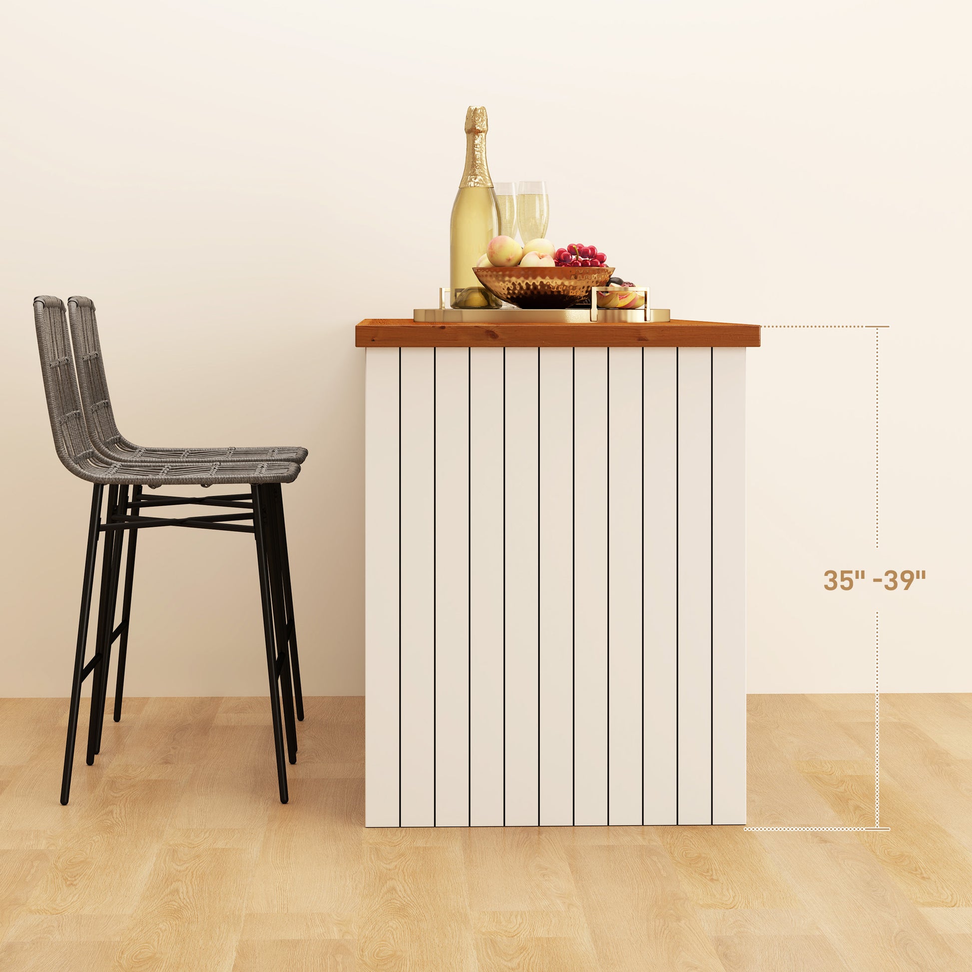 Aosom Set of 2 Rattan Counter Height Bar Stools 26" - Grey-Home Furnishings > Kitchen & Dining Furniture > Bar Stools-DECOROLALA