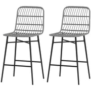 Aosom Set of 2 Rattan Counter Height Bar Stools 26" - Grey-Home Furnishings > Kitchen & Dining Furniture > Bar Stools-DECOROLALA