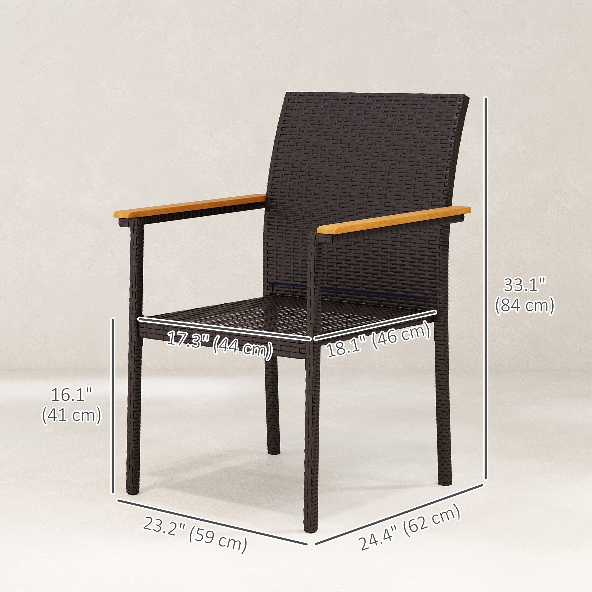 Aosom Set of 2 Stackable Wicker Patio Chairs - Navy Blue-Patio & Garden > Patio Furniture > Patio Chairs > Patio Dining Chairs-DECOROLALA