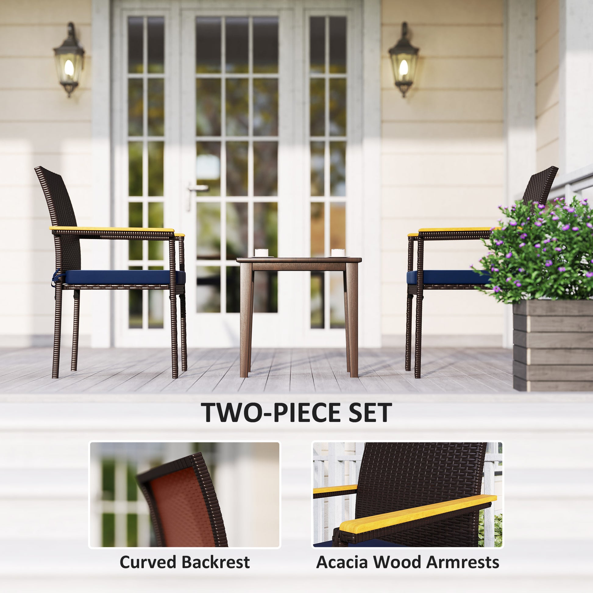Aosom Set of 2 Stackable Wicker Patio Chairs - Navy Blue-Patio & Garden > Patio Furniture > Patio Chairs > Patio Dining Chairs-DECOROLALA