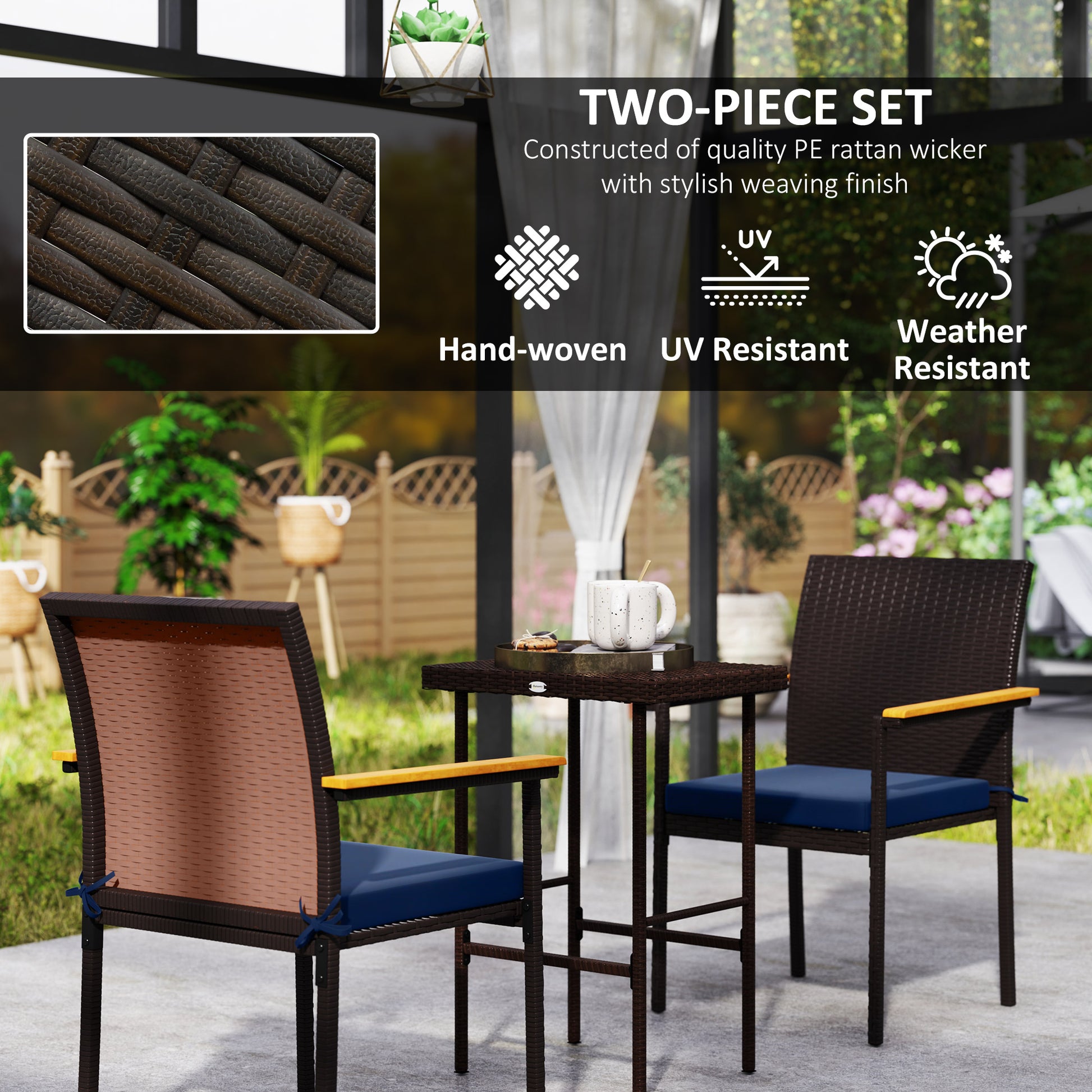 Aosom Set of 2 Stackable Wicker Patio Chairs - Navy Blue-Patio & Garden > Patio Furniture > Patio Chairs > Patio Dining Chairs-DECOROLALA