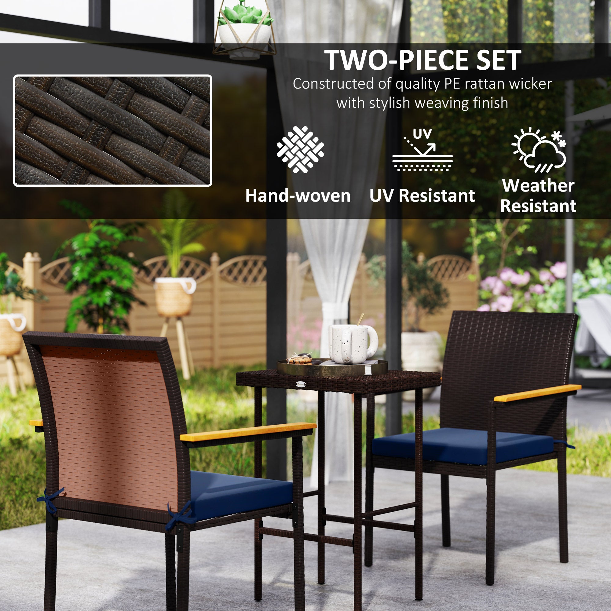 Aosom Set of 2 Stackable Wicker Patio Chairs - Navy Blue-Patio & Garden > Patio Furniture > Patio Chairs > Patio Dining Chairs-DECOROLALA
