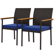 Aosom Set of 2 Stackable Wicker Patio Chairs - Navy Blue-Patio & Garden > Patio Furniture > Patio Chairs > Patio Dining Chairs-DECOROLALA