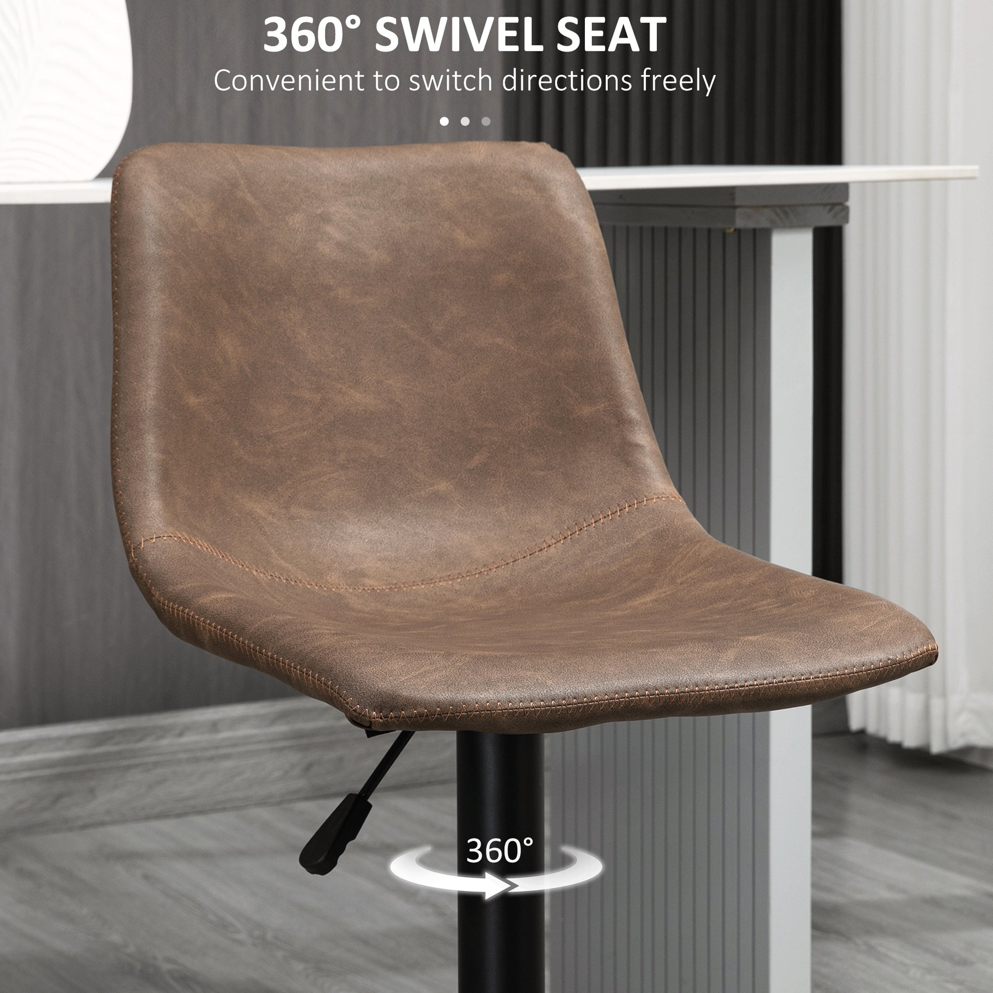 Aosom Set of 2 Swivel Adjustable Bar Stools - Brown PU Leather-Home Furnishings > Kitchen & Dining Furniture > Bar Stools-DECOROLALA