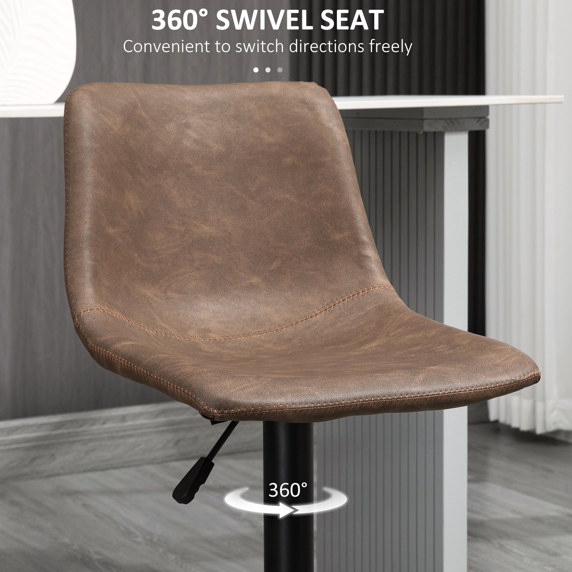 Aosom Set of 2 Swivel Adjustable Bar Stools - Brown PU Leather-Home Furnishings > Kitchen & Dining Furniture > Bar Stools-DECOROLALA