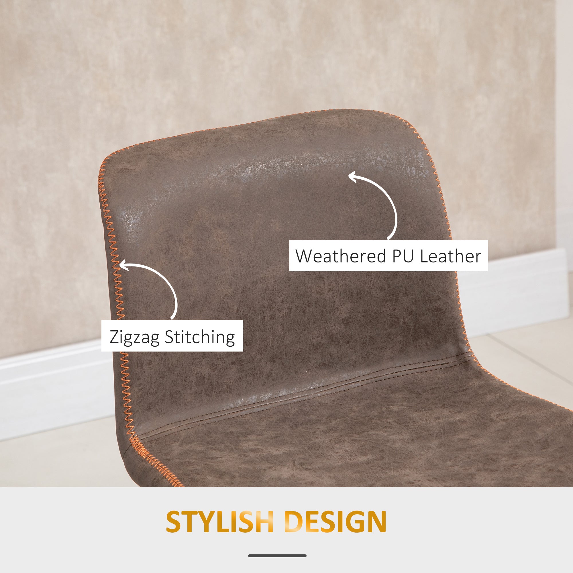 Aosom Set of 2 Swivel Adjustable Bar Stools - Brown PU Leather-Home Furnishings > Kitchen & Dining Furniture > Bar Stools-DECOROLALA