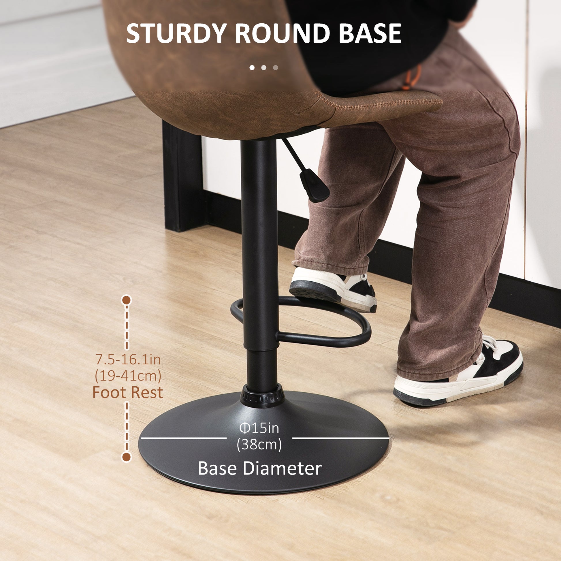 Aosom Set of 2 Swivel Adjustable Bar Stools - Brown PU Leather-Home Furnishings > Kitchen & Dining Furniture > Bar Stools-DECOROLALA