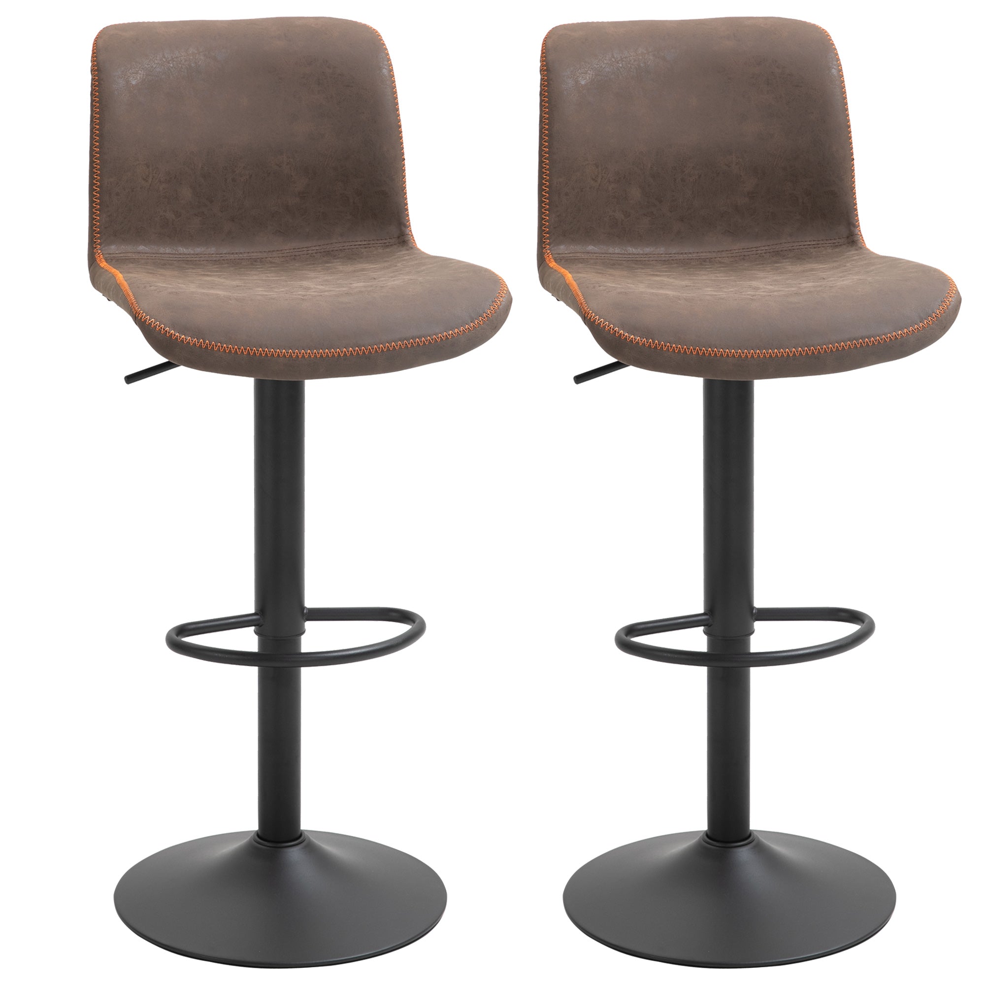 Aosom Set of 2 Swivel Adjustable Bar Stools - Brown PU Leather-Home Furnishings > Kitchen & Dining Furniture > Bar Stools-DECOROLALA