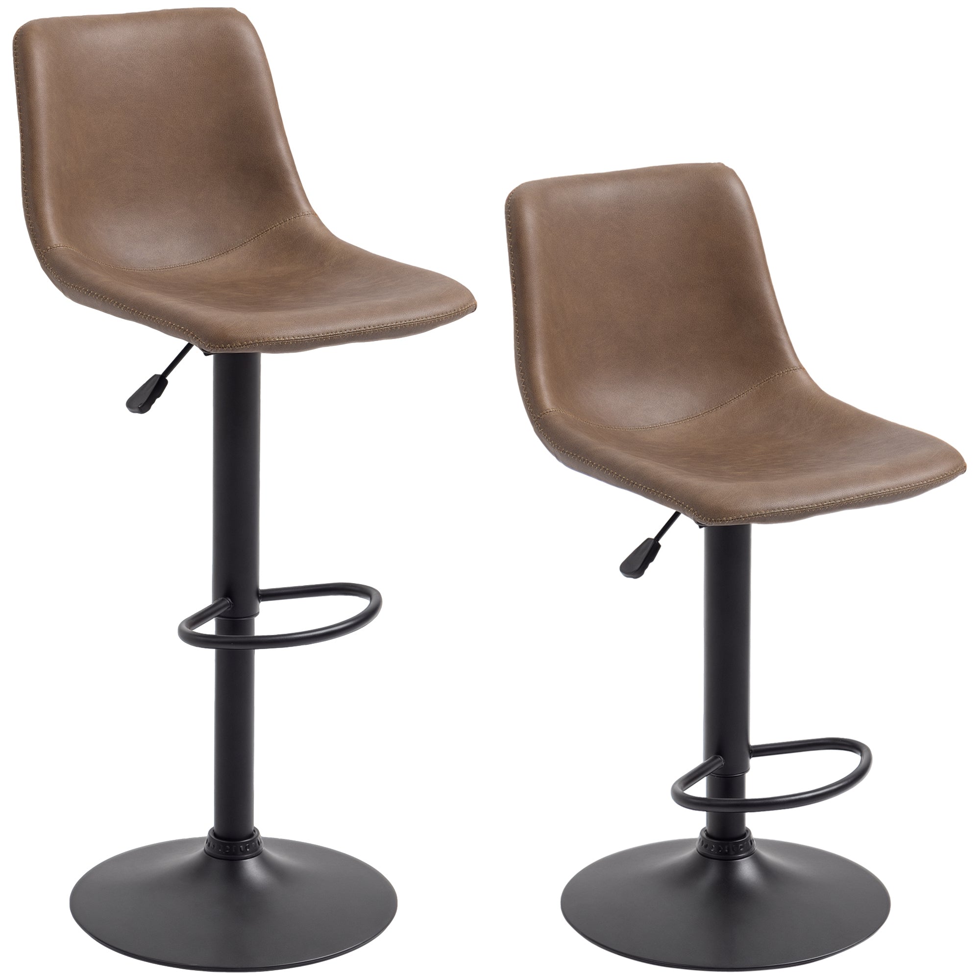 Aosom Set of 2 Swivel Adjustable Bar Stools - Brown PU Leather-Home Furnishings > Kitchen & Dining Furniture > Bar Stools-DECOROLALA