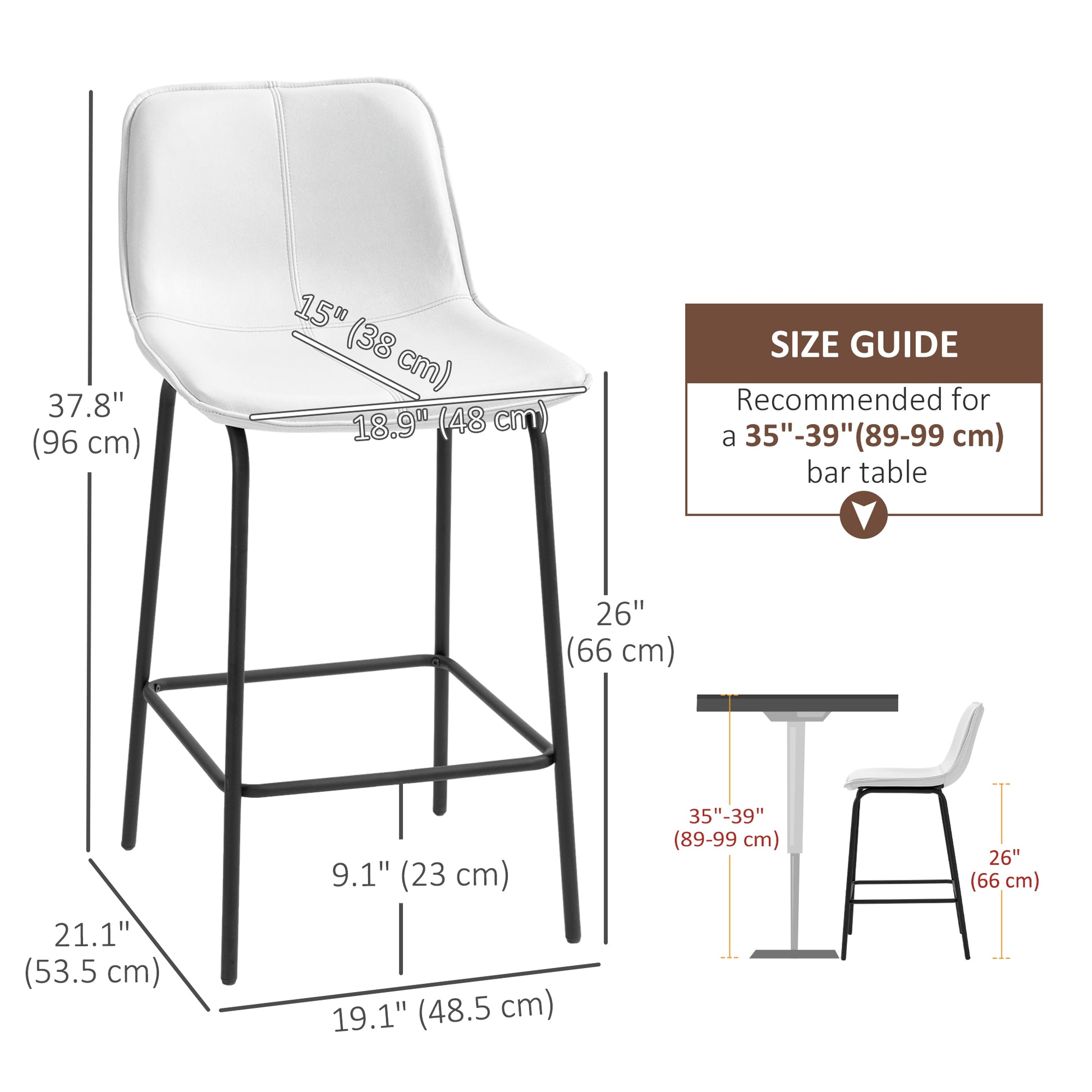 Aosom Set of 2 Upholstered Bar Stools - Cream White Microfiber-Home Furnishings > Kitchen & Dining Furniture > Bar Stools-DECOROLALA