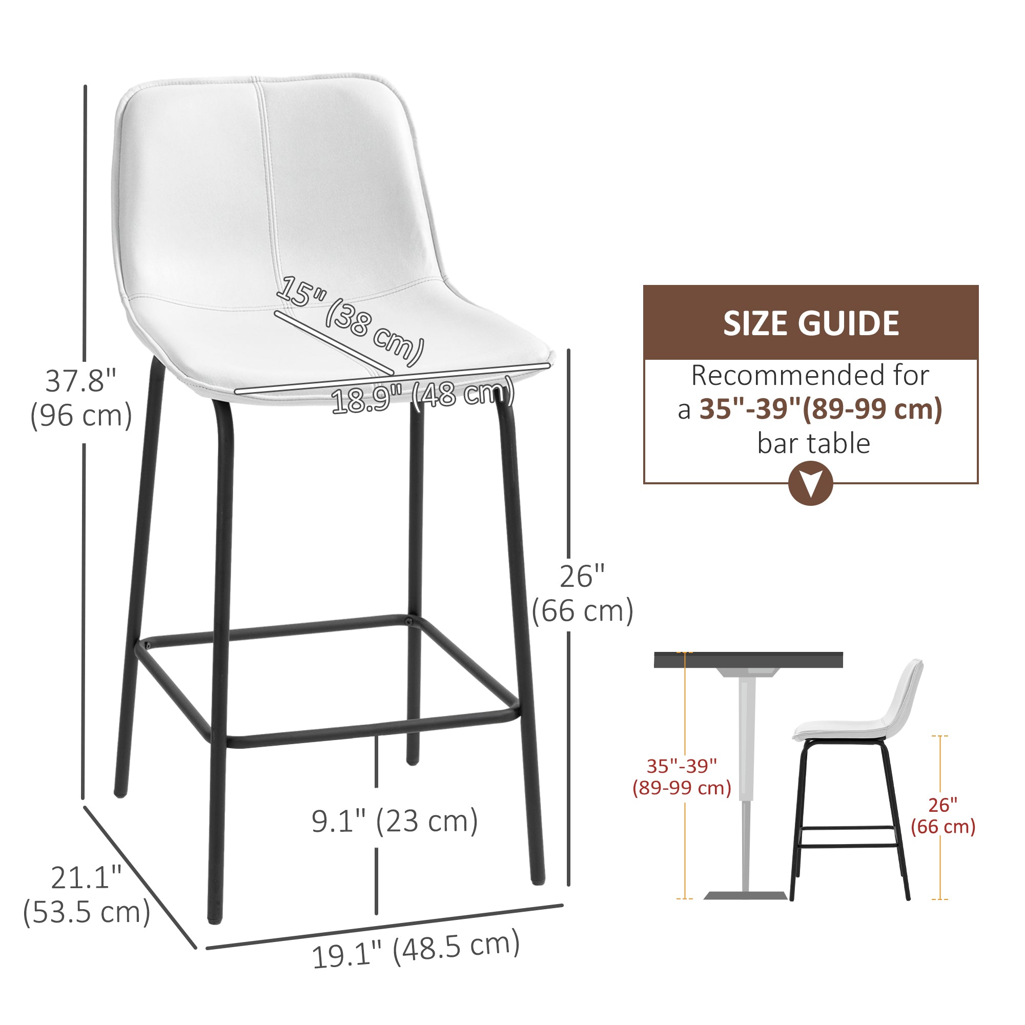 Aosom Set of 2 Upholstered Bar Stools - Cream White Microfiber-Home Furnishings > Kitchen & Dining Furniture > Bar Stools-DECOROLALA