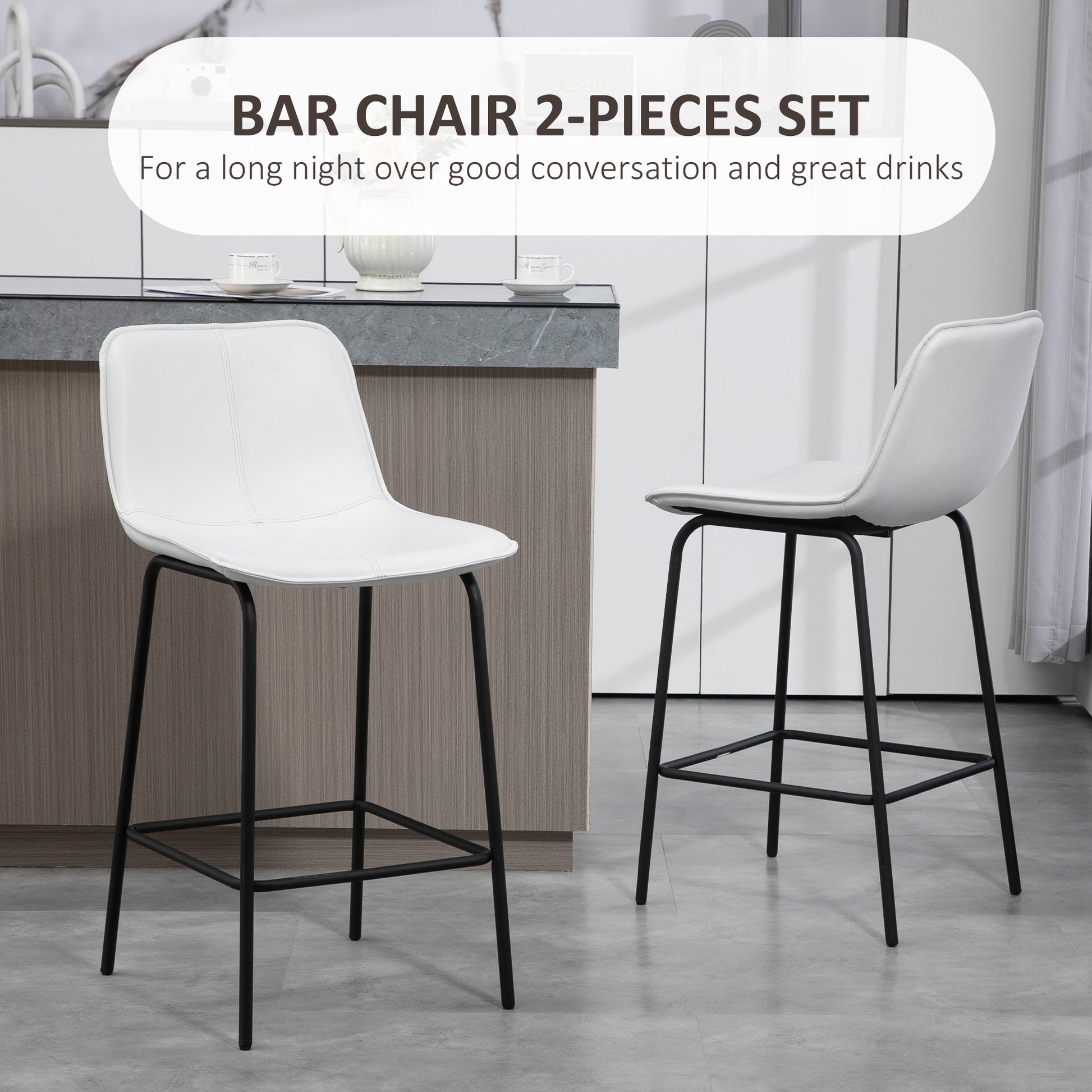Aosom Set of 2 Upholstered Bar Stools - Cream White Microfiber-Home Furnishings > Kitchen & Dining Furniture > Bar Stools-DECOROLALA
