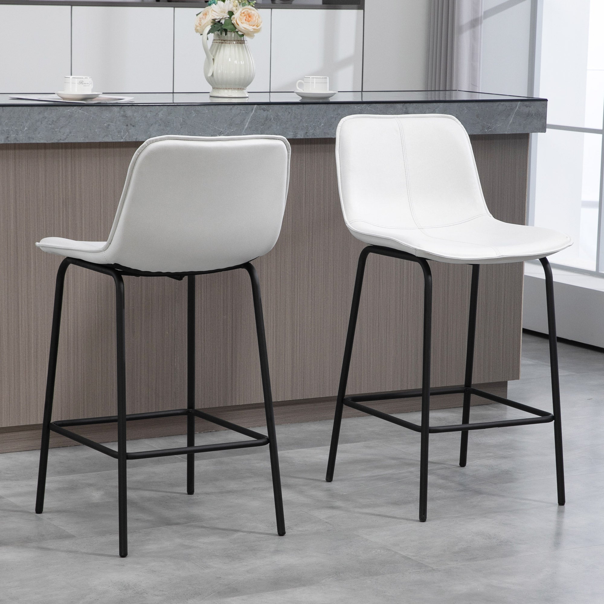 Aosom Set of 2 Upholstered Bar Stools - Cream White Microfiber-Home Furnishings > Kitchen & Dining Furniture > Bar Stools-DECOROLALA