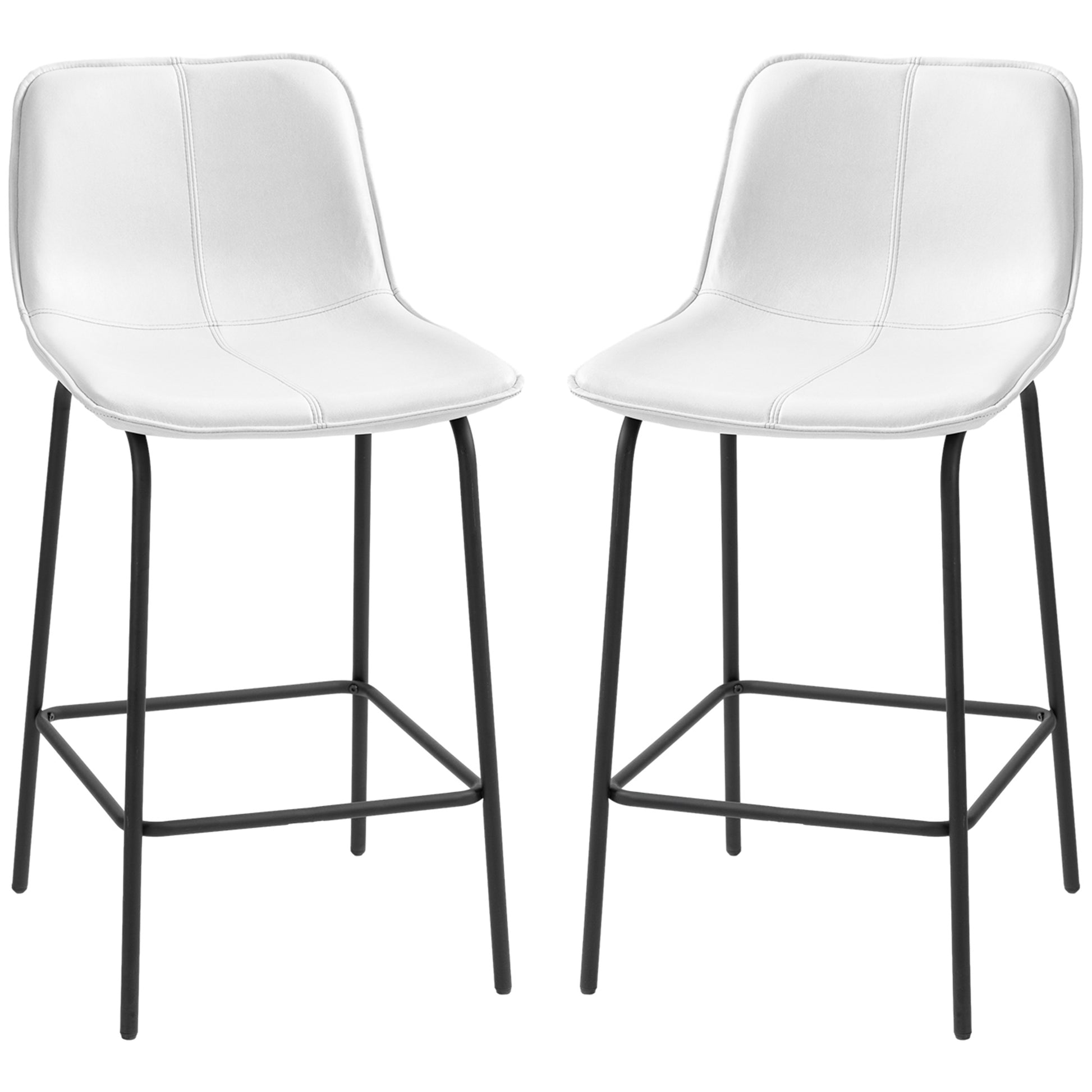 Aosom Set of 2 Upholstered Bar Stools - Cream White Microfiber-Home Furnishings > Kitchen & Dining Furniture > Bar Stools-DECOROLALA