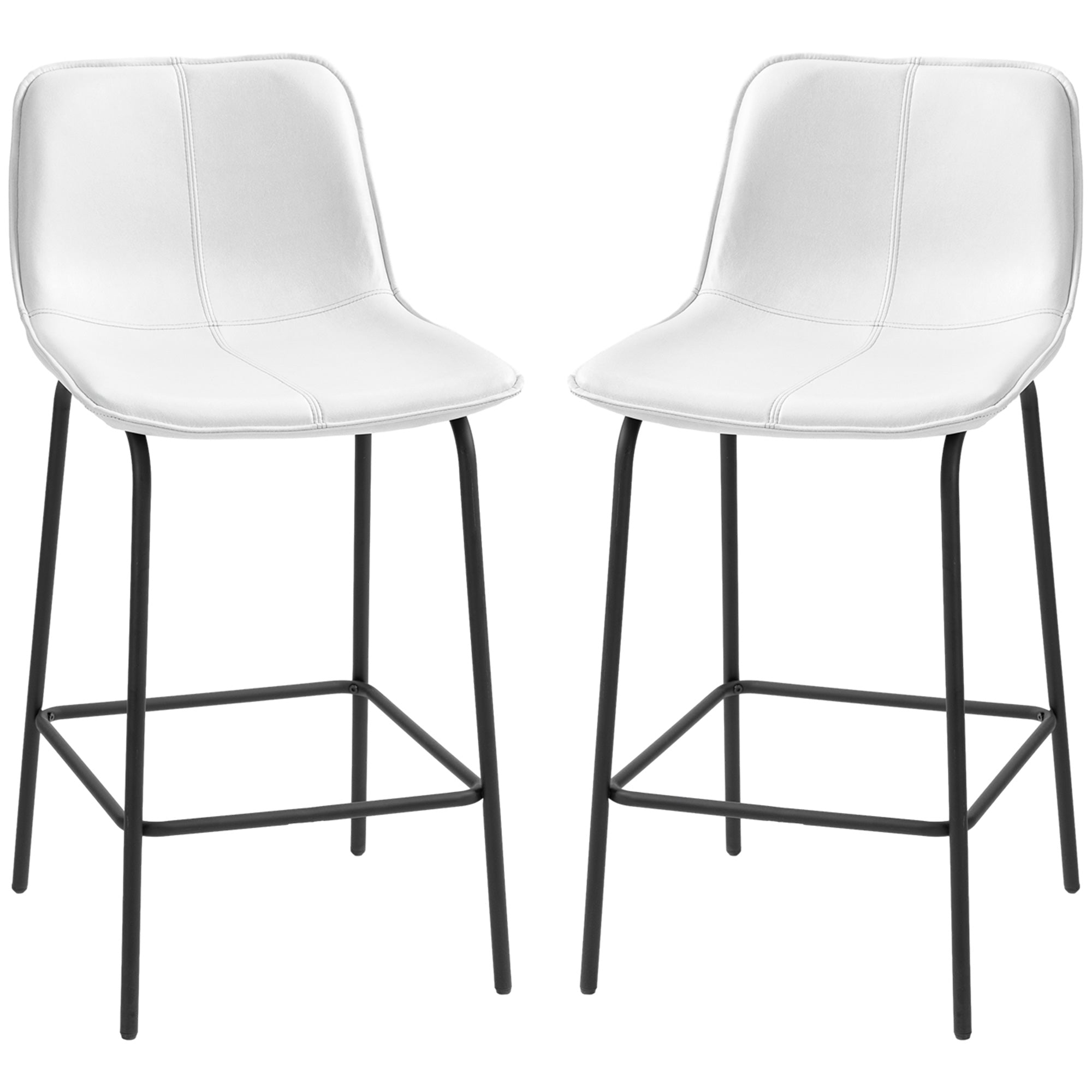 Aosom Set of 2 Upholstered Bar Stools - Cream White Microfiber-Home Furnishings > Kitchen & Dining Furniture > Bar Stools-DECOROLALA
