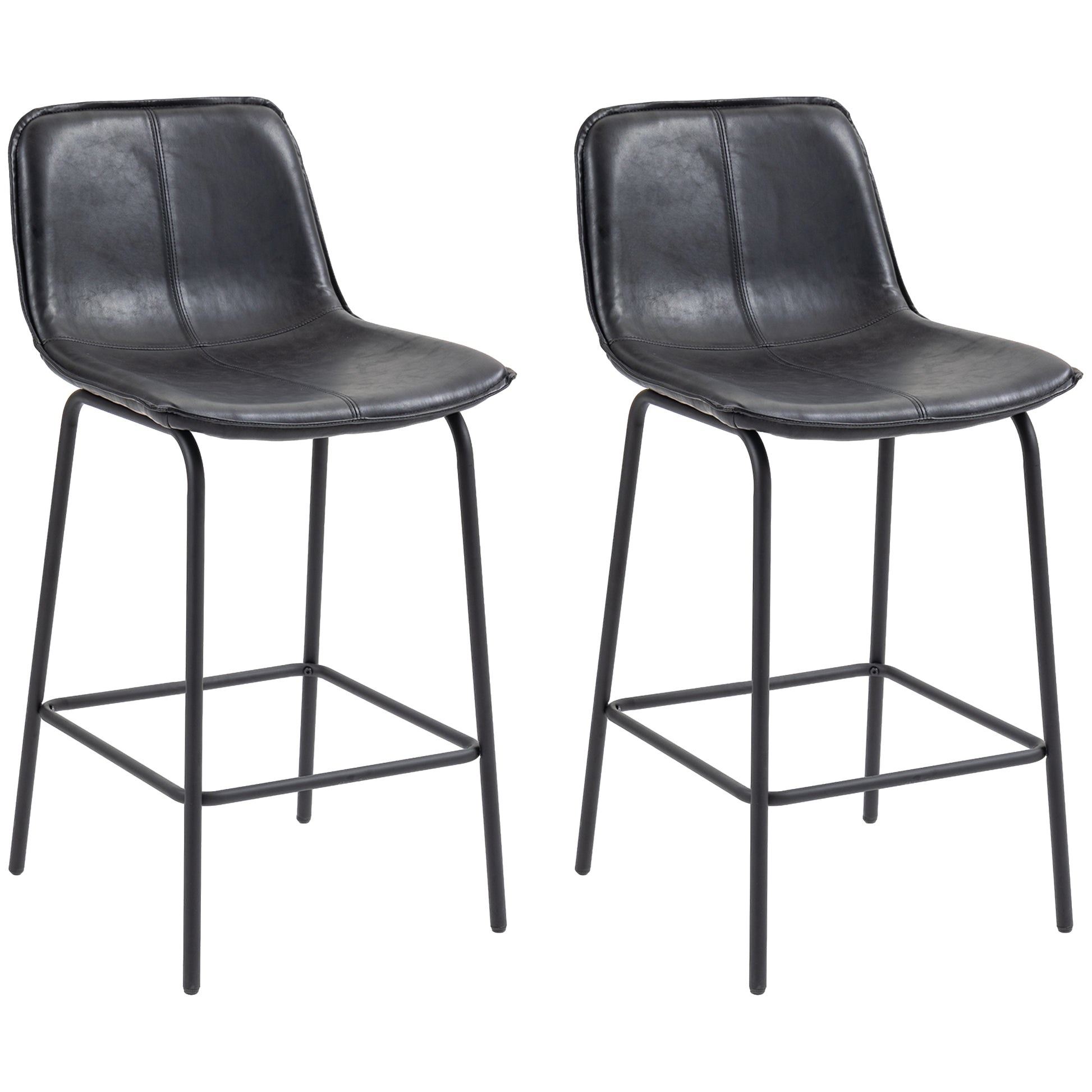 Aosom Set of 2 Upholstered Counter Height Bar Stools - Black-Home Furnishings > Kitchen & Dining Furniture > Bar Stools-DECOROLALA