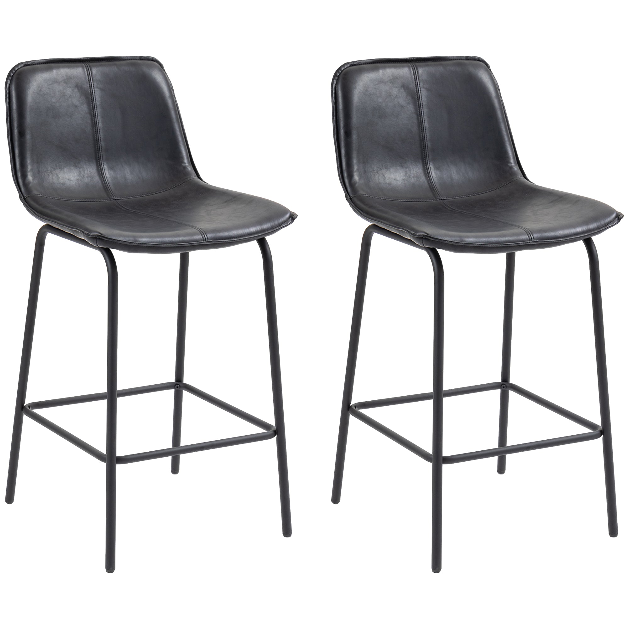 Aosom Set of 2 Upholstered Counter Height Bar Stools - Black-Home Furnishings > Kitchen & Dining Furniture > Bar Stools-DECOROLALA