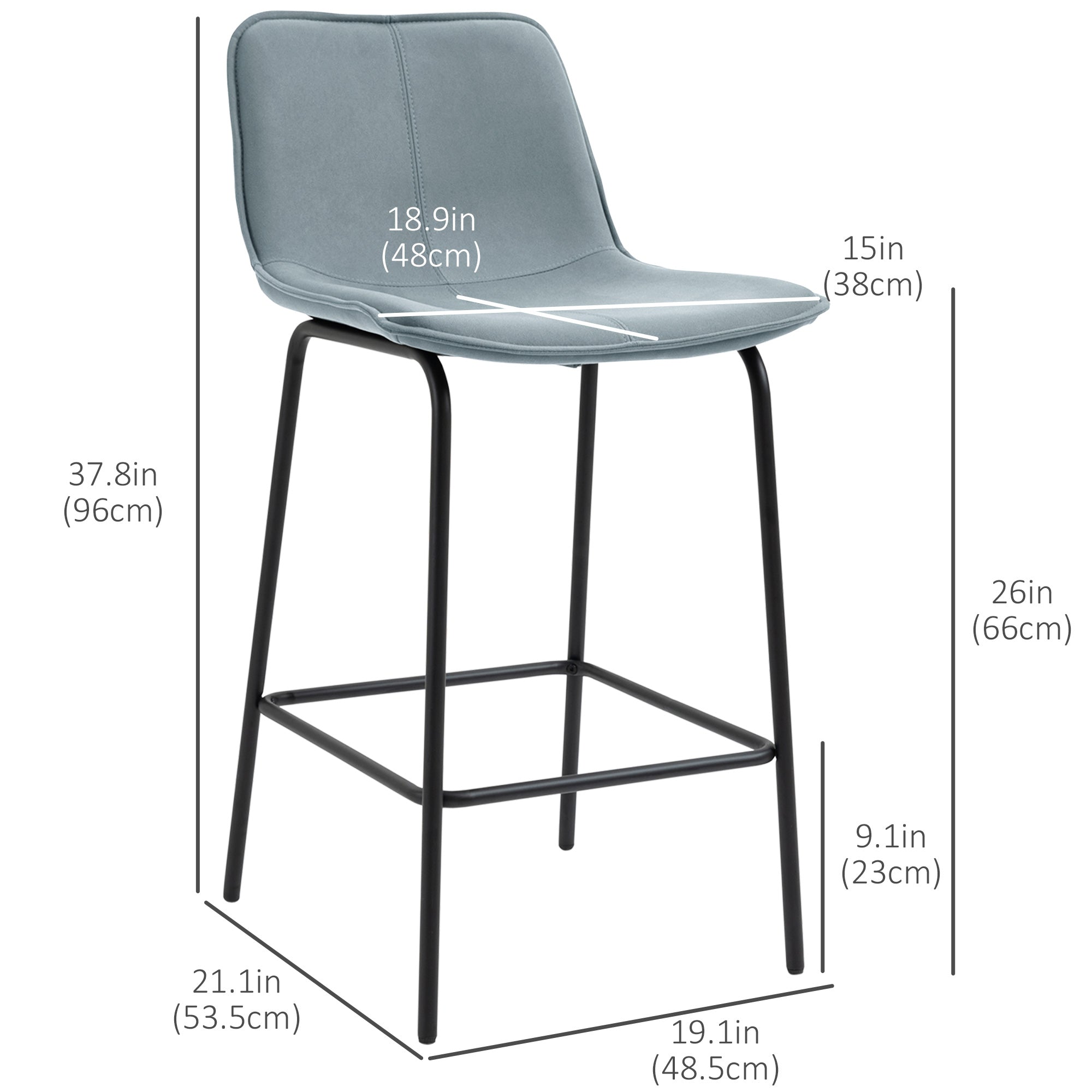 Aosom Set of 2 Upholstered Counter Height Bar Stools - Light Gray-Home Furnishings > Kitchen & Dining Furniture > Bar Stools-DECOROLALA