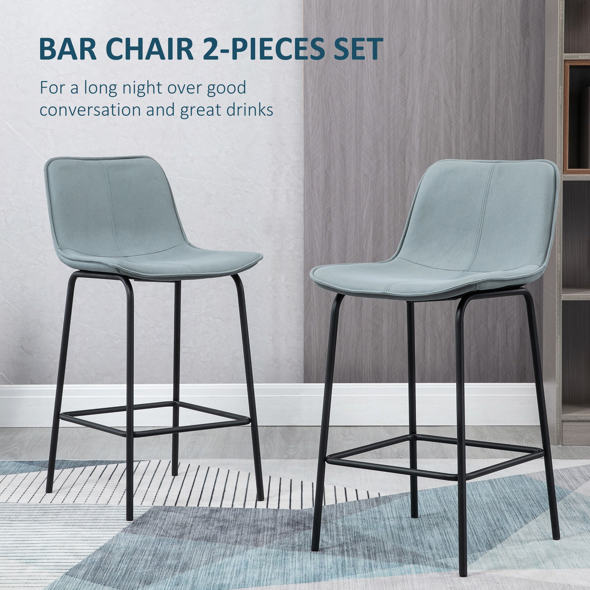 Aosom Set of 2 Upholstered Counter Height Bar Stools - Light Gray-Home Furnishings > Kitchen & Dining Furniture > Bar Stools-DECOROLALA